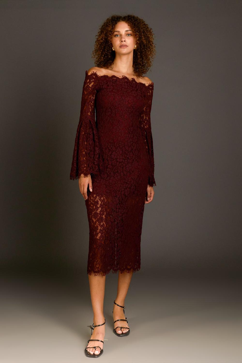 Endless Rose Off Shoulder Lace Maxi Dress BURGUNDY