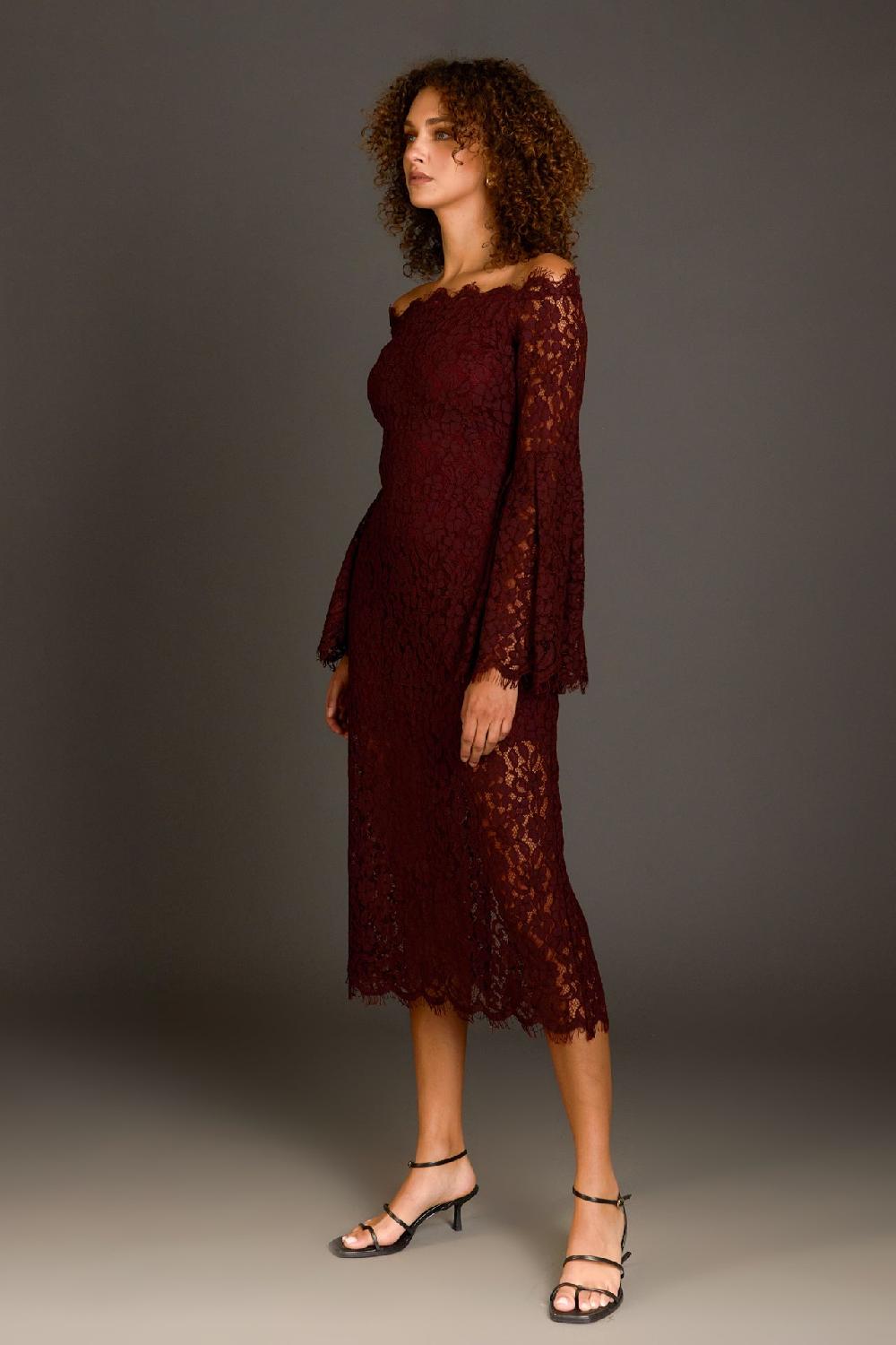 Endless Rose Off Shoulder Lace Maxi Dress BURGUNDY