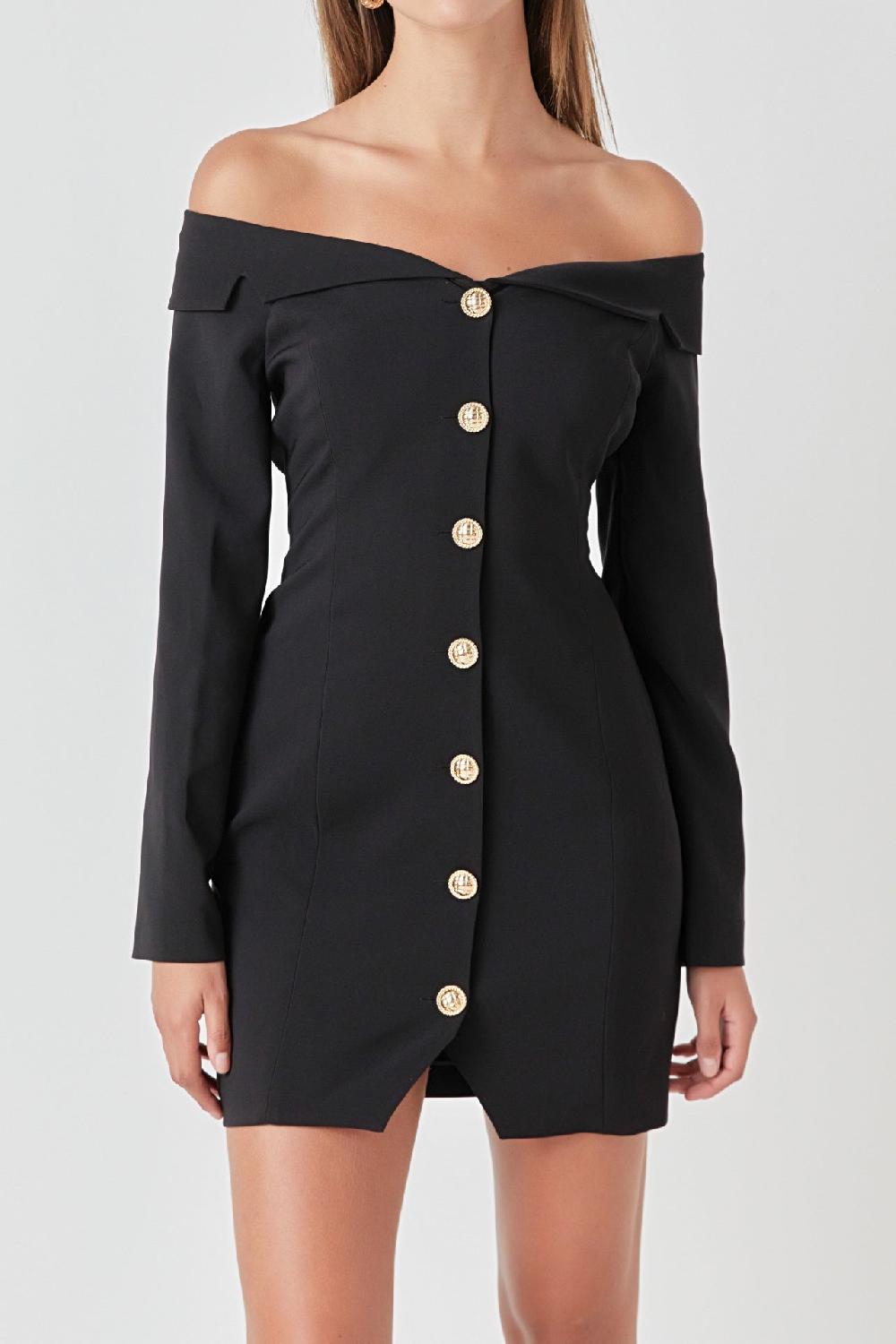 Endless Rose Off-The-Shoulder Blazer Dress BLACK