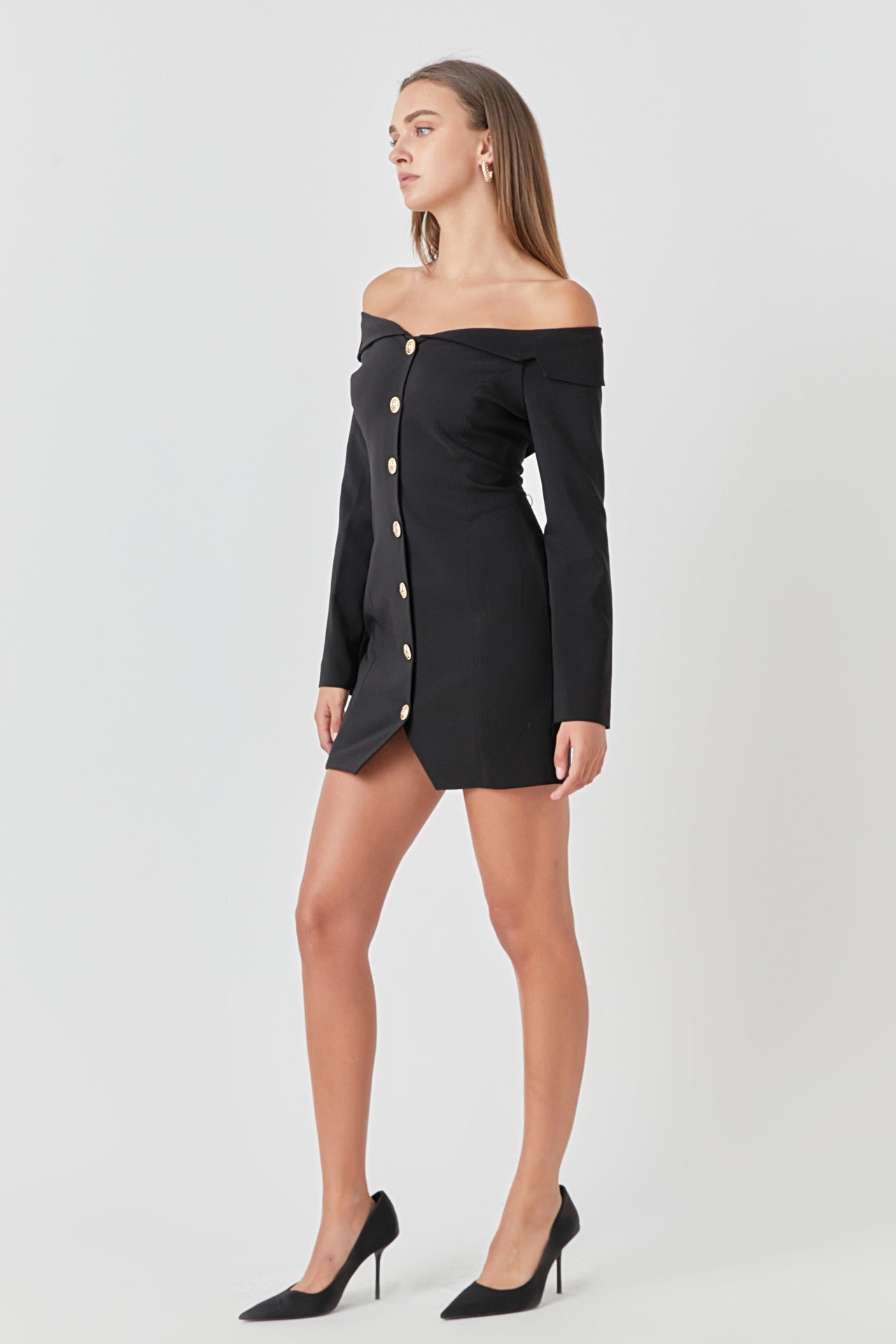 Endless Rose Off-The-Shoulder Blazer Dress BLACK