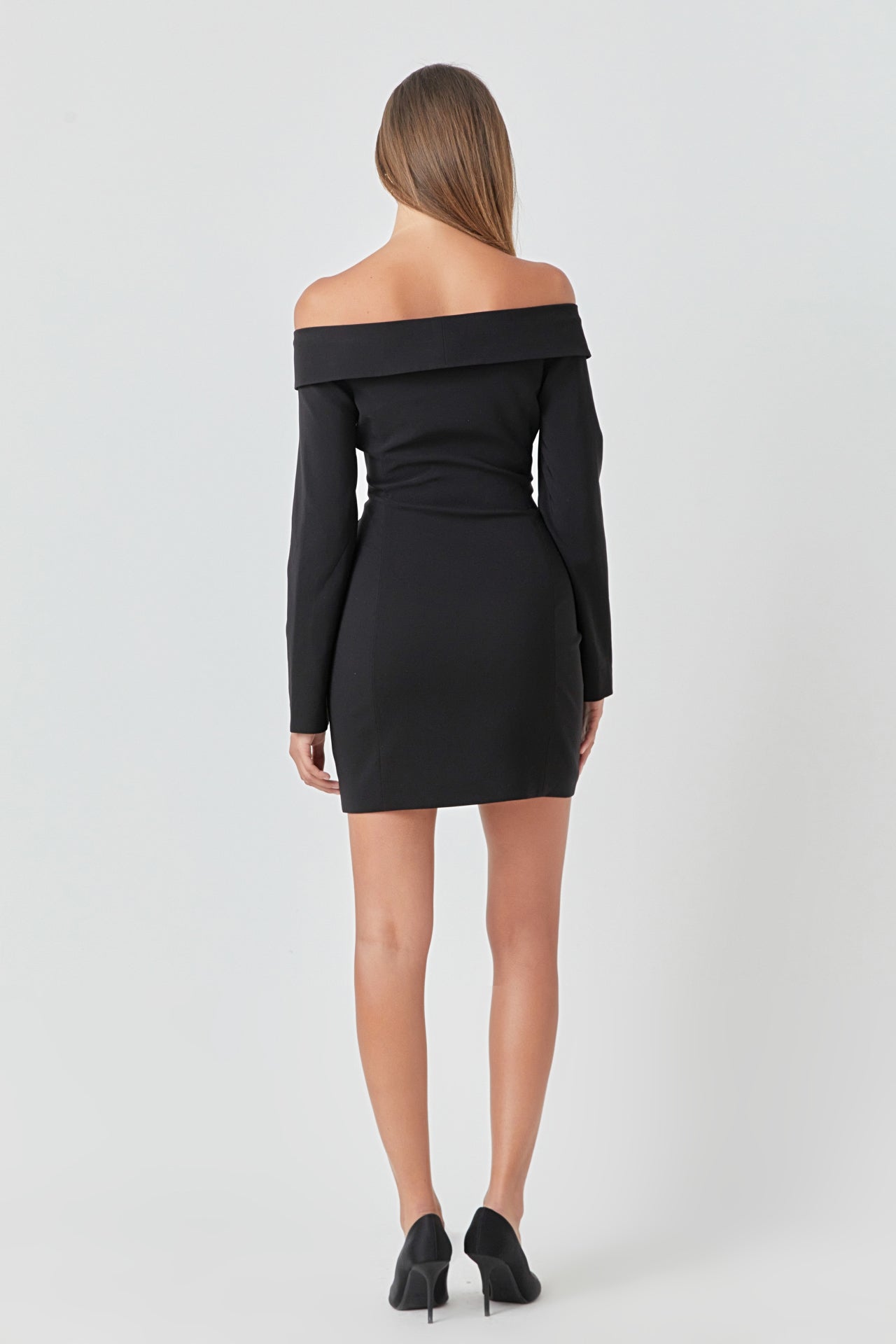 Endless Rose Off-The-Shoulder Blazer Dress BLACK