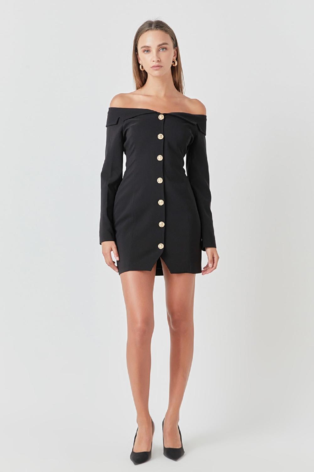 endless rose Off-The-Shoulder Blazer Dress BLACK