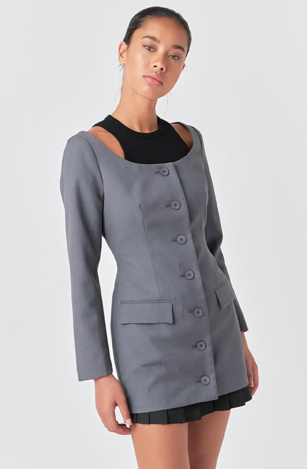 endless rose Off the Shoulder Blazer HEATHER GREY