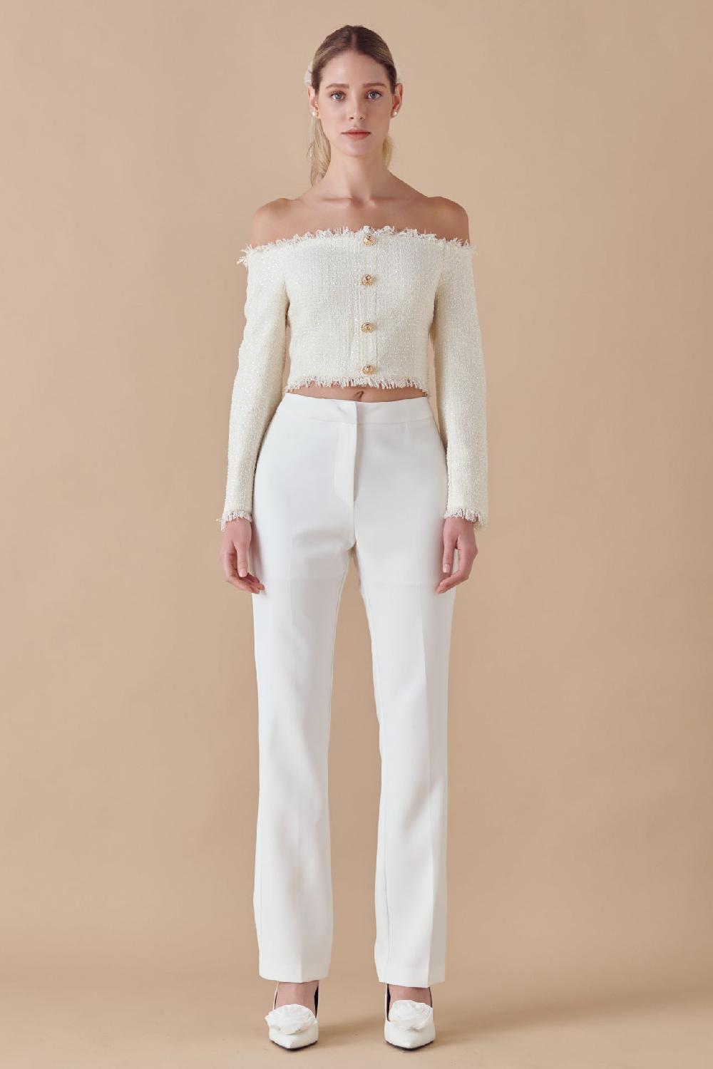 endless rose Off-The-Shoulder Long Sleeve Top NUDE