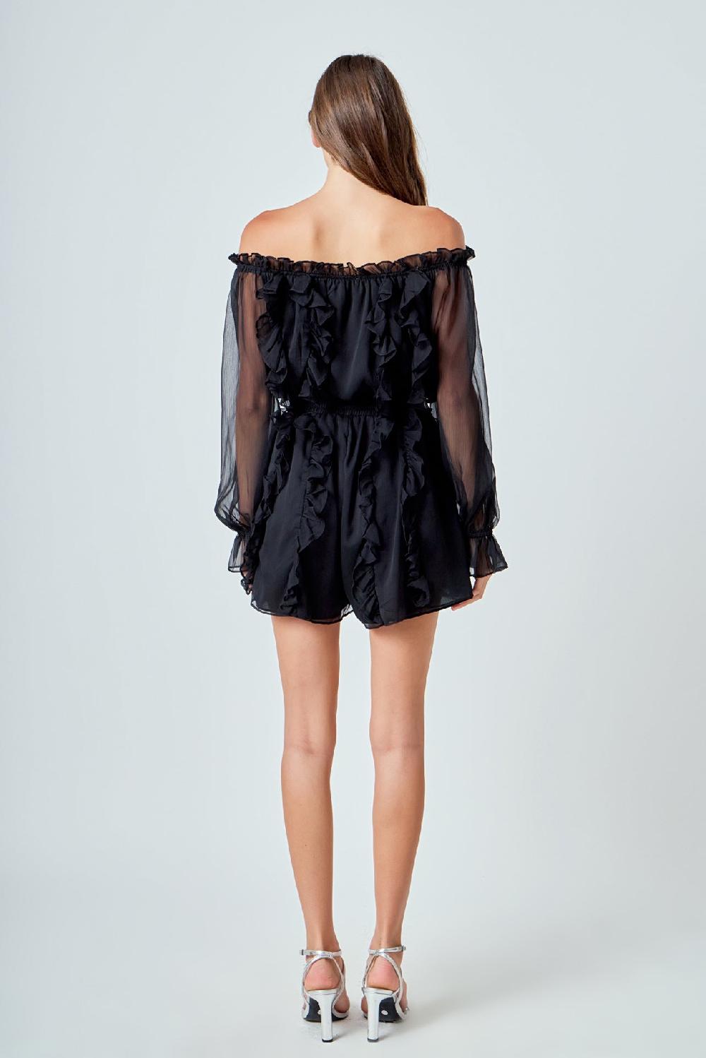 Endless Rose Off The Shoulder Ruffled Romper BLACK