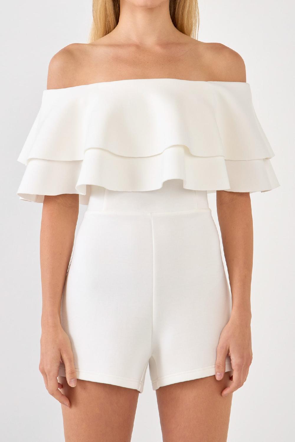 Endless Rose Off The Shoulder Ruffled Romper WHITE