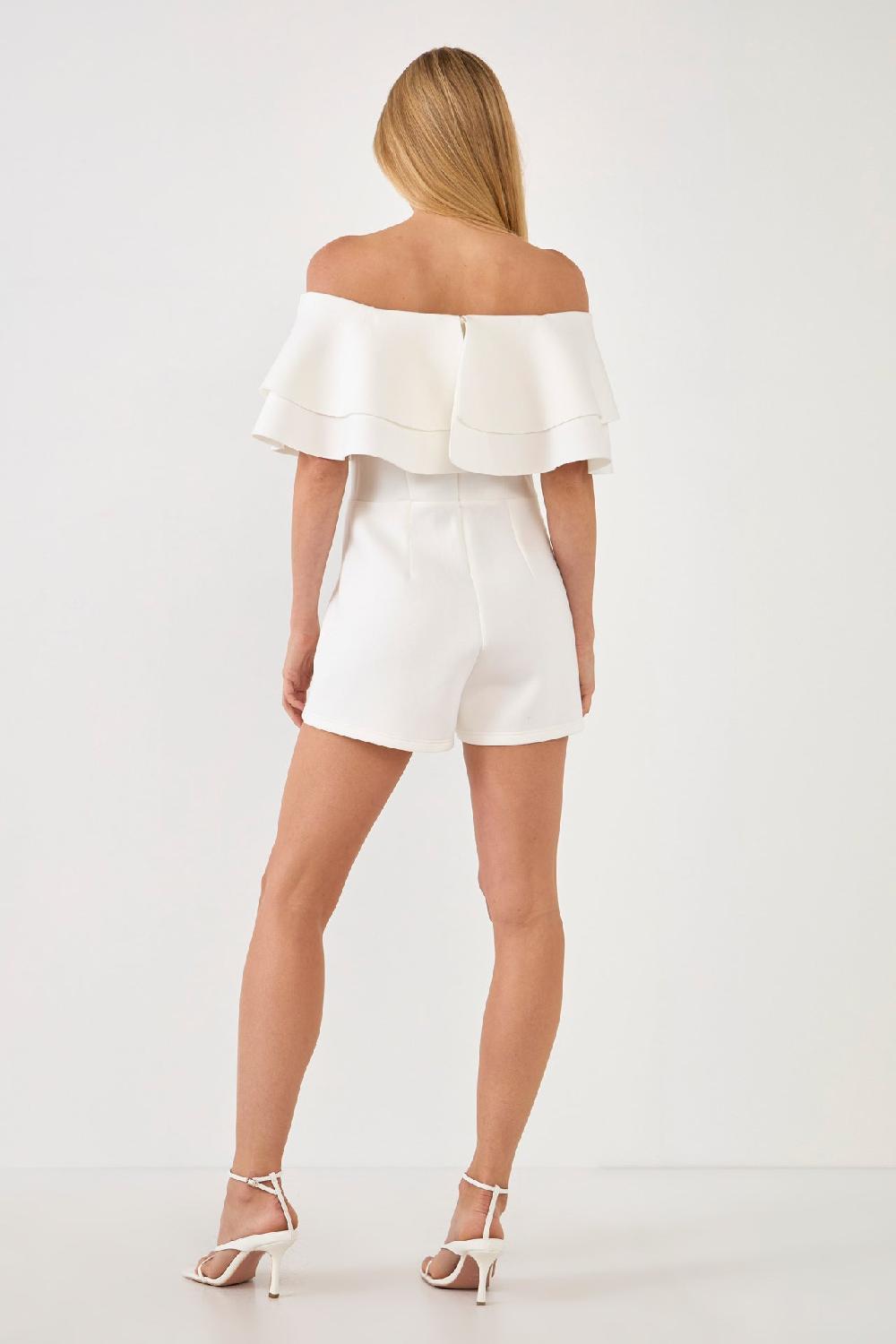 Endless Rose Off The Shoulder Ruffled Romper WHITE