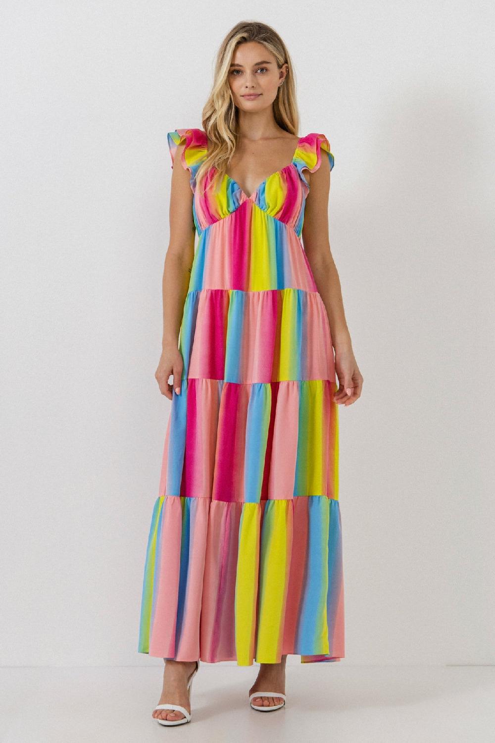 Endless Rose Ombre Stripe Maxi Dress MULTI