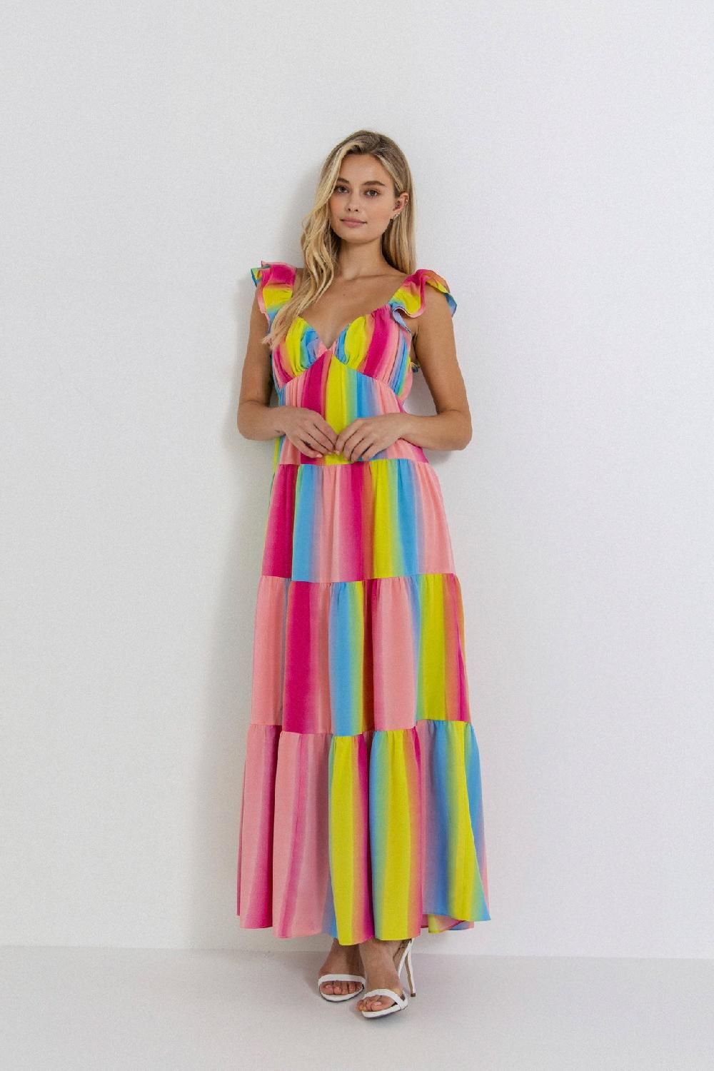 endless rose Ombre Stripe Maxi Dress MULTI