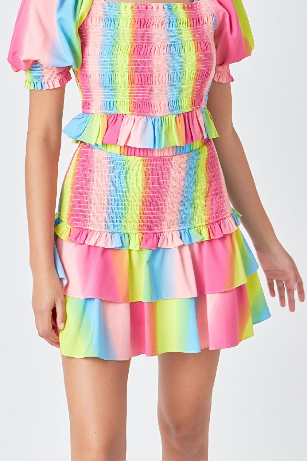 Endless Rose Ombre Stripe Smocked Skirt MULTI