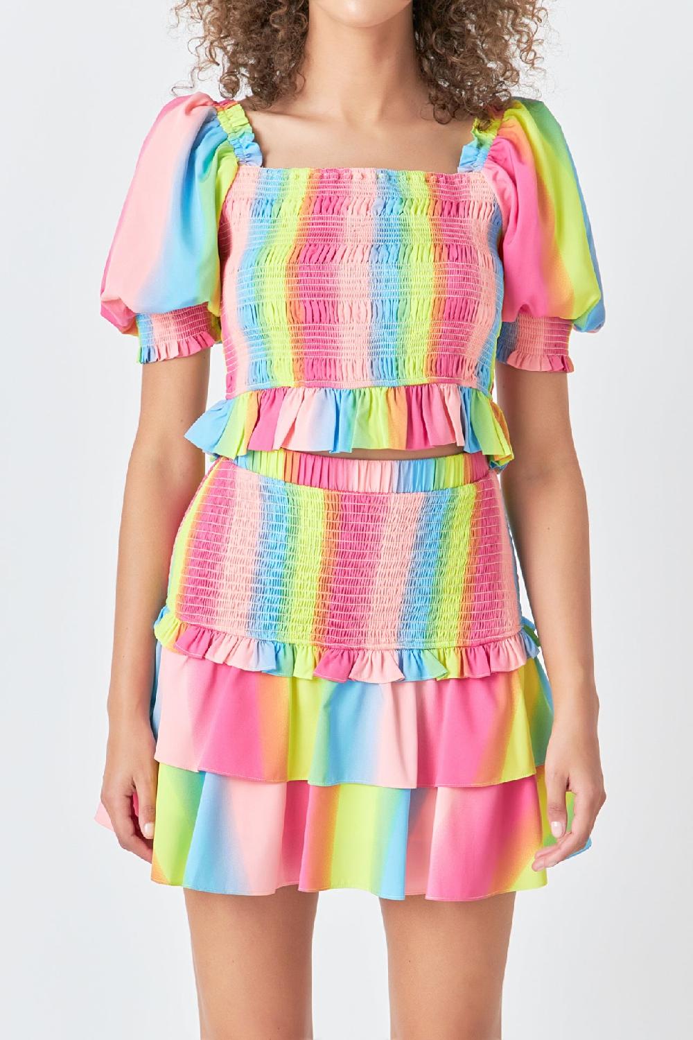 Endless Rose Ombre Stripe Smocked Top MULTI