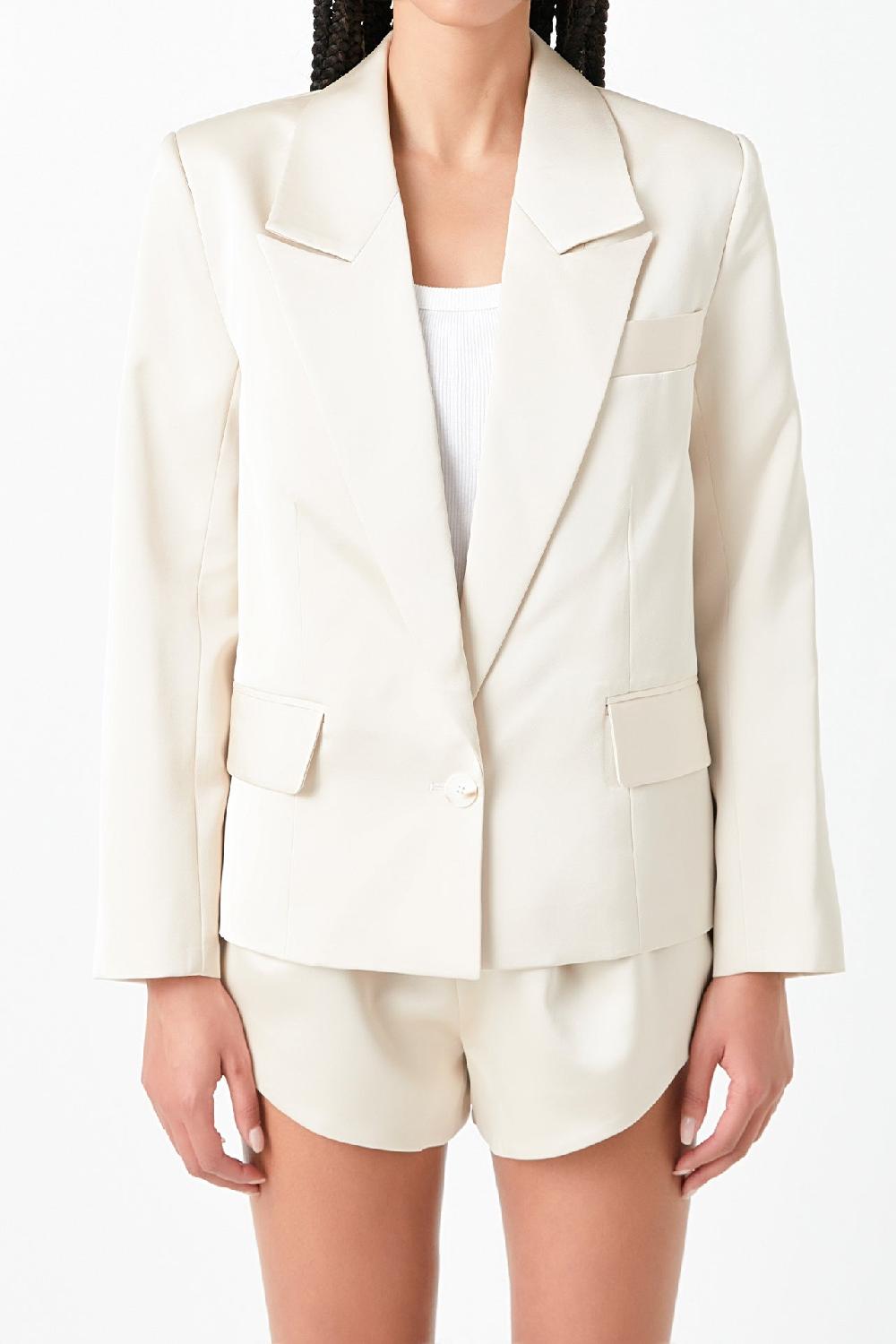 Endless Rose One Button Satin Blazer BEIGE
