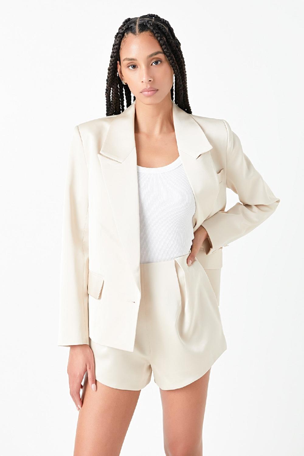Endless Rose One Button Satin Blazer BEIGE