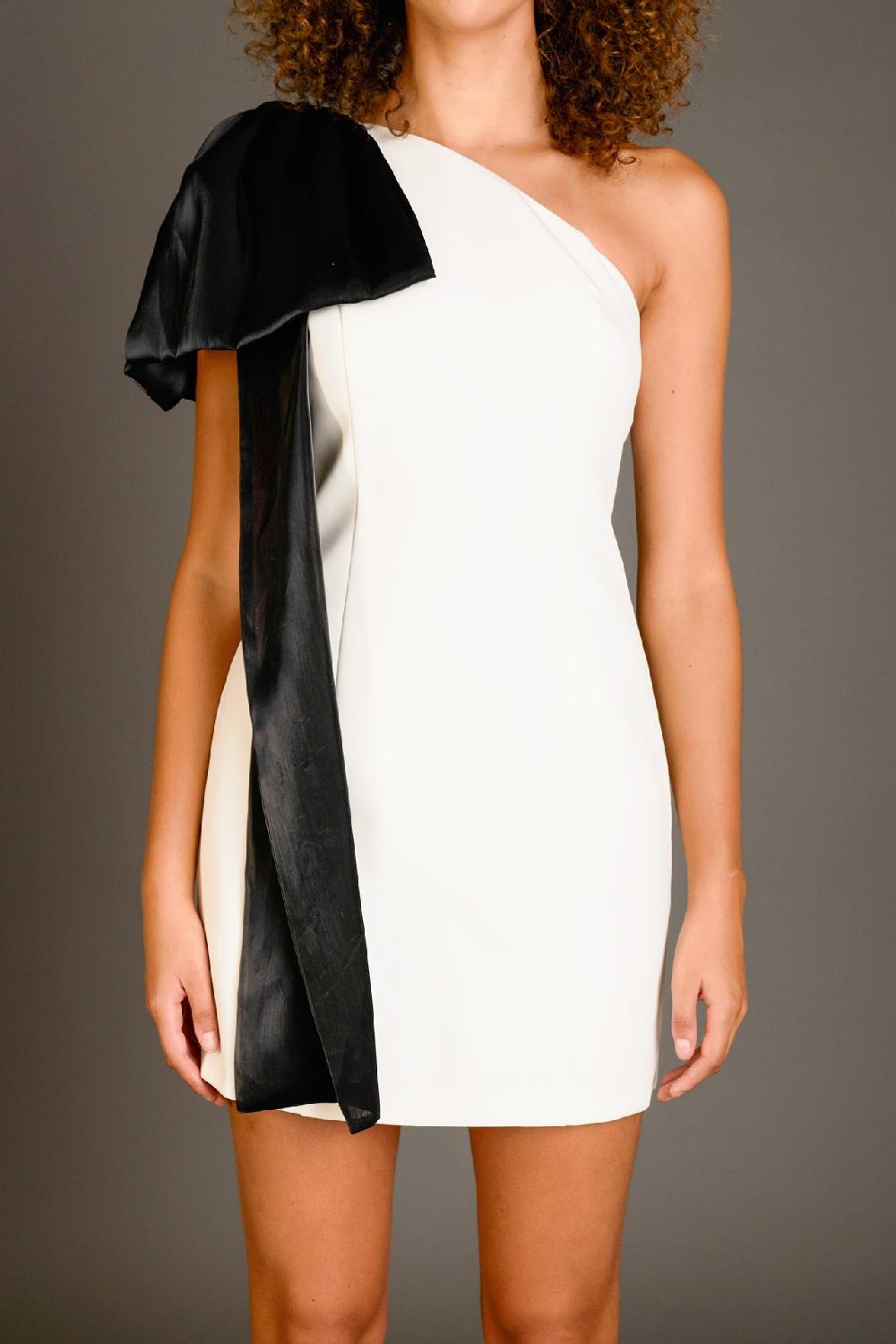 Endless Rose One Shoulder Bow Tie Mini Dress IVORY