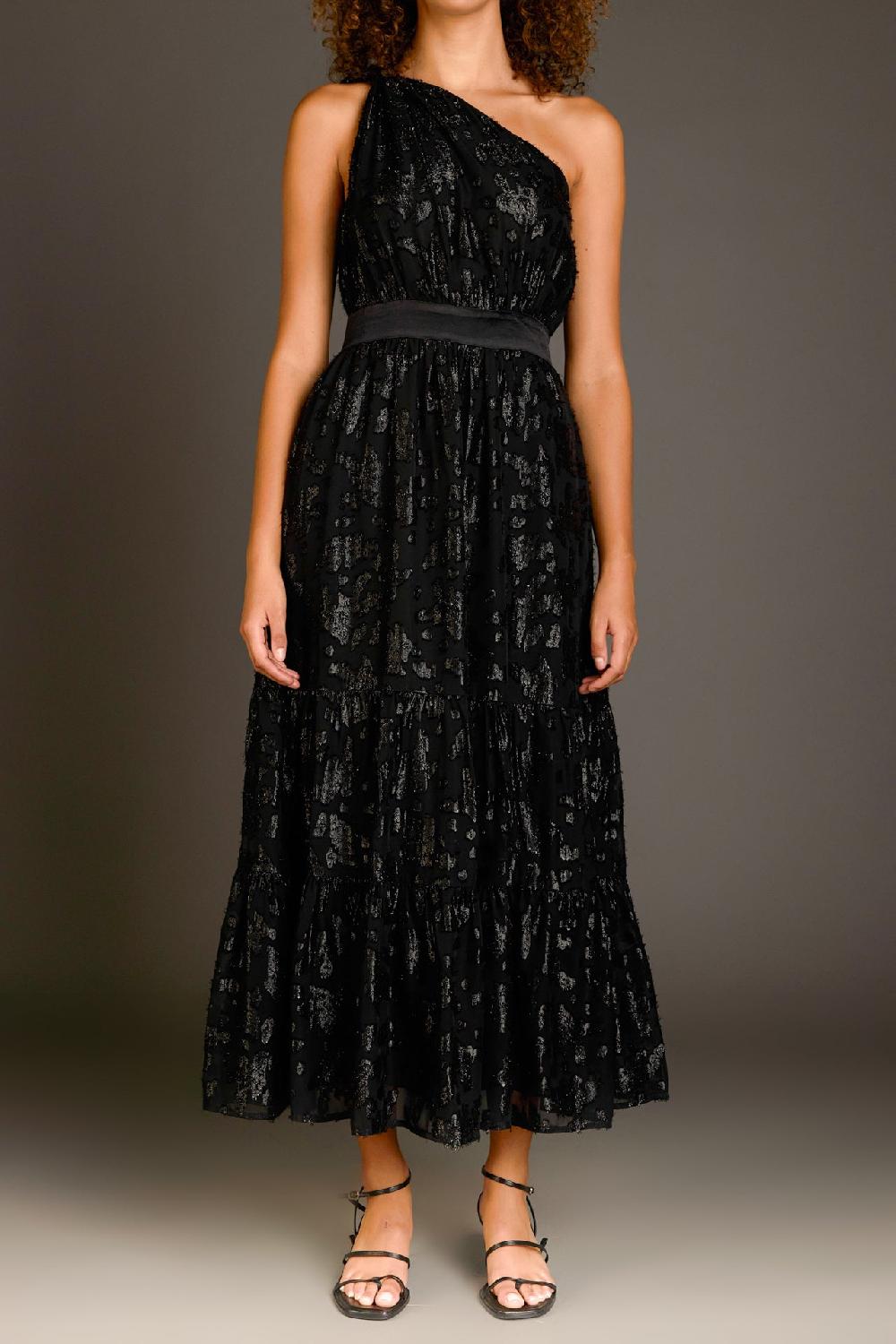 Endless Rose One Shoulder Chiffon Maxi Dress BLACK