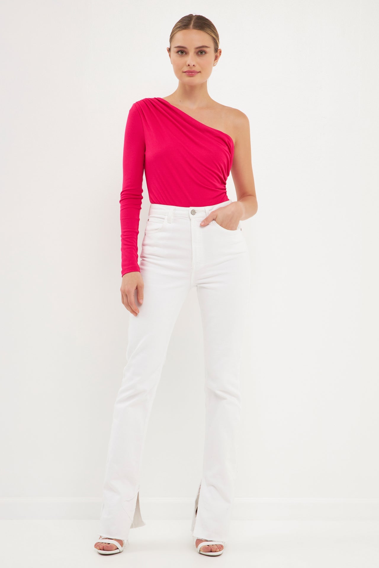 endless rose One Shoulder Knit Bodysuit FUCHSIA