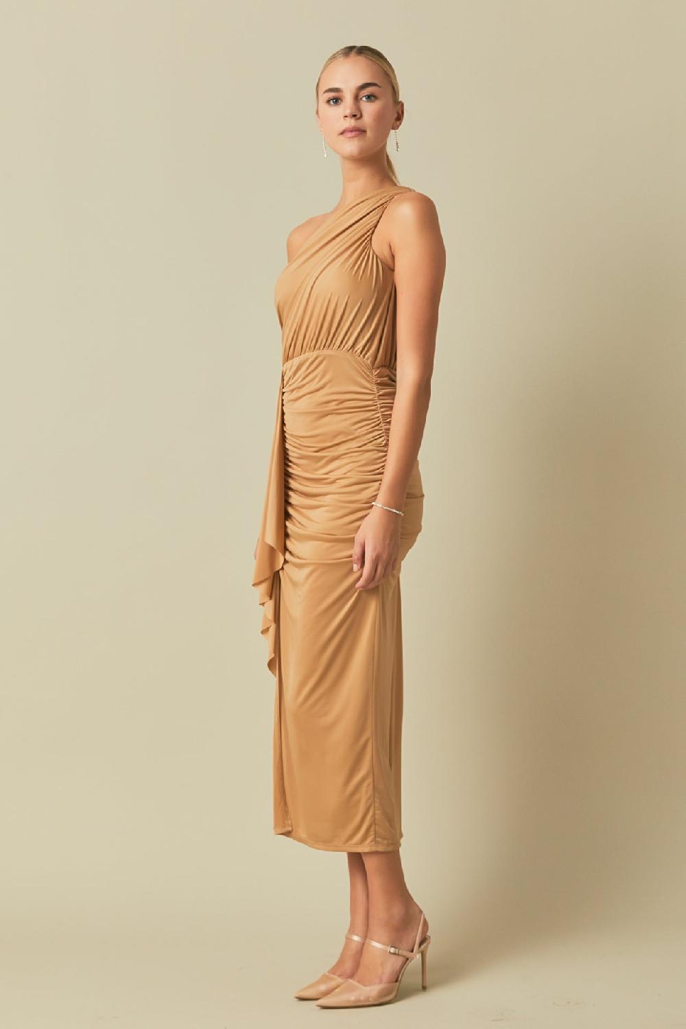 Endless Rose One Shoulder Maxi Dress TAN