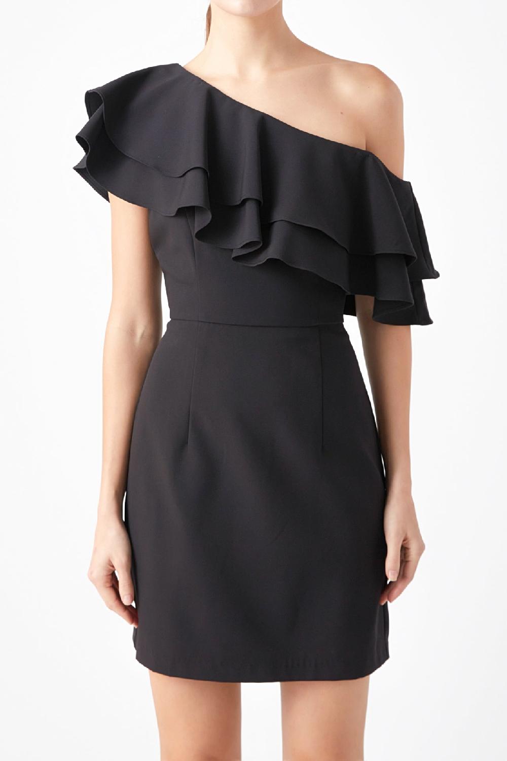 Endless Rose One Shoulder Mini Dress BLACK