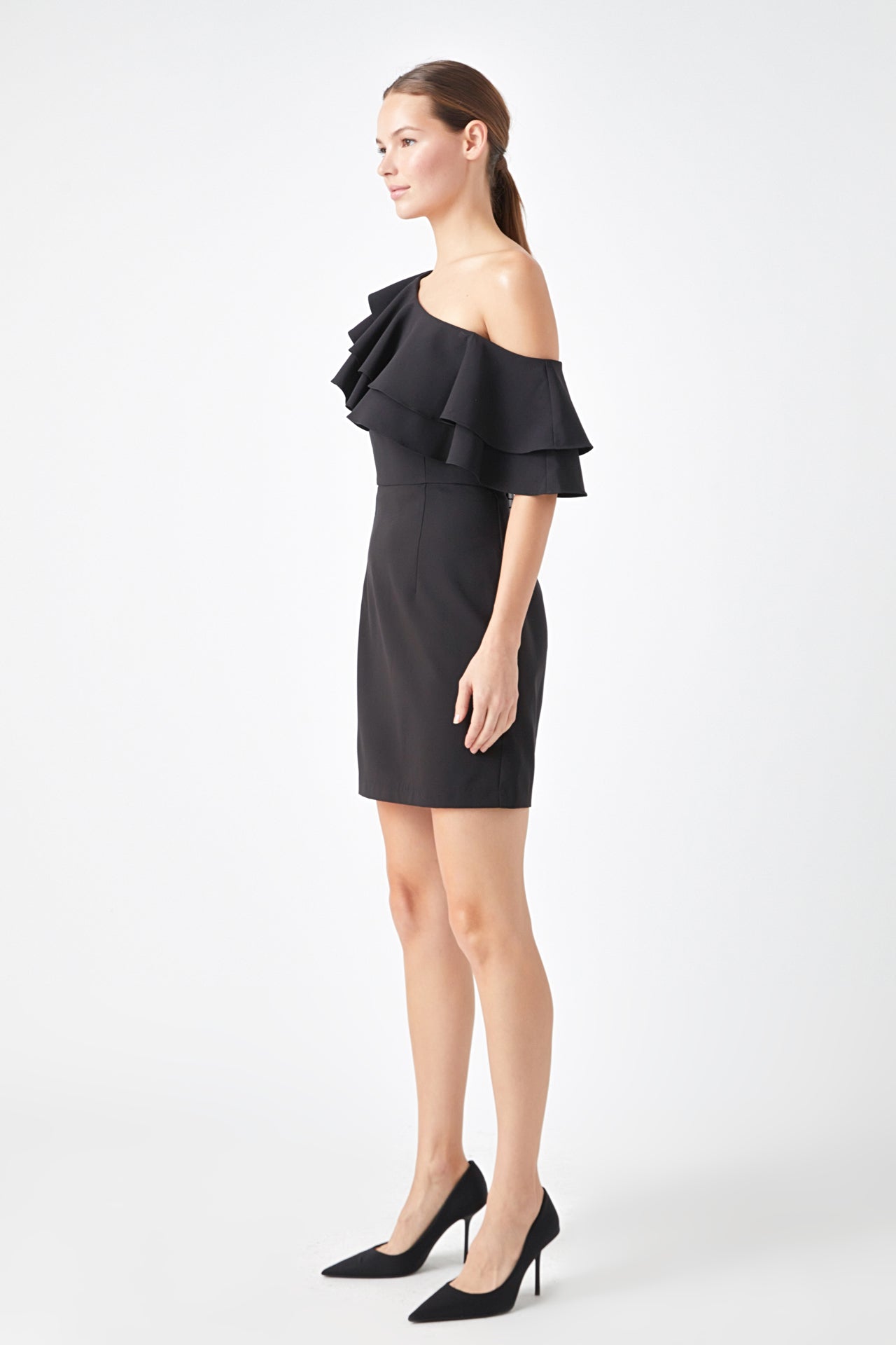 Endless Rose One Shoulder Mini Dress BLACK