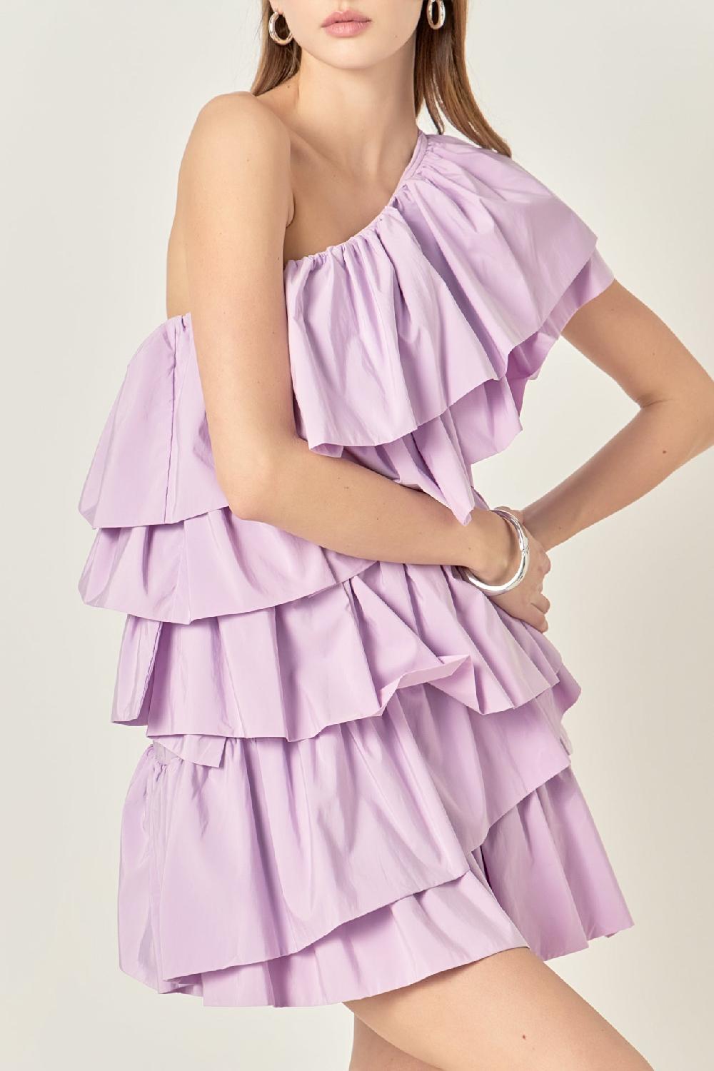 Endless Rose One-Shoulder Ruffled Mini Dress WHITE