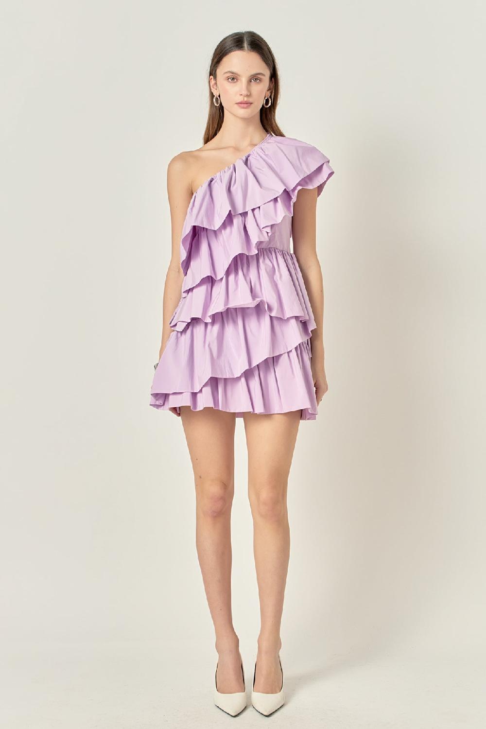 endless rose One-Shoulder Ruffled Mini Dress WHITE