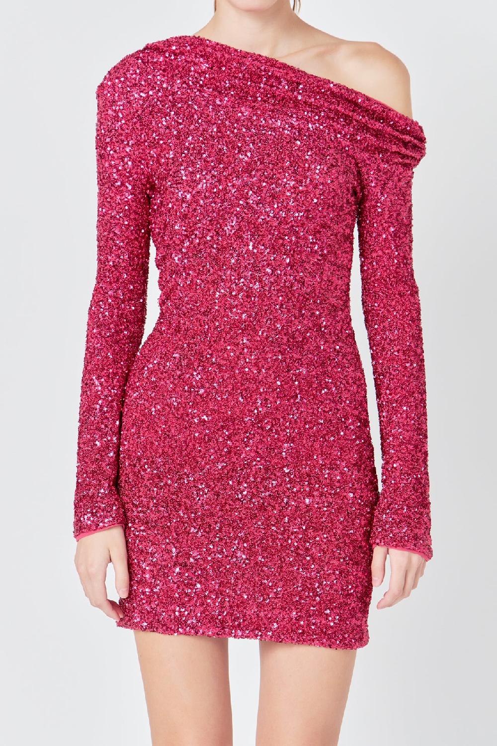 Endless Rose One Shoulder Sequins Dress BERRY