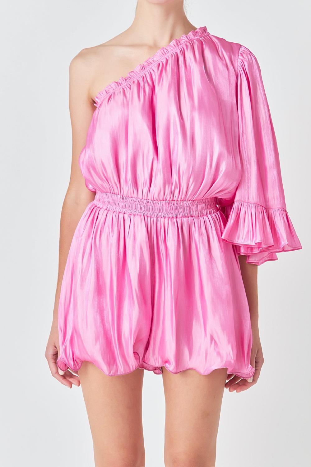 Endless Rose One Shoulder Shiny Romper PINK