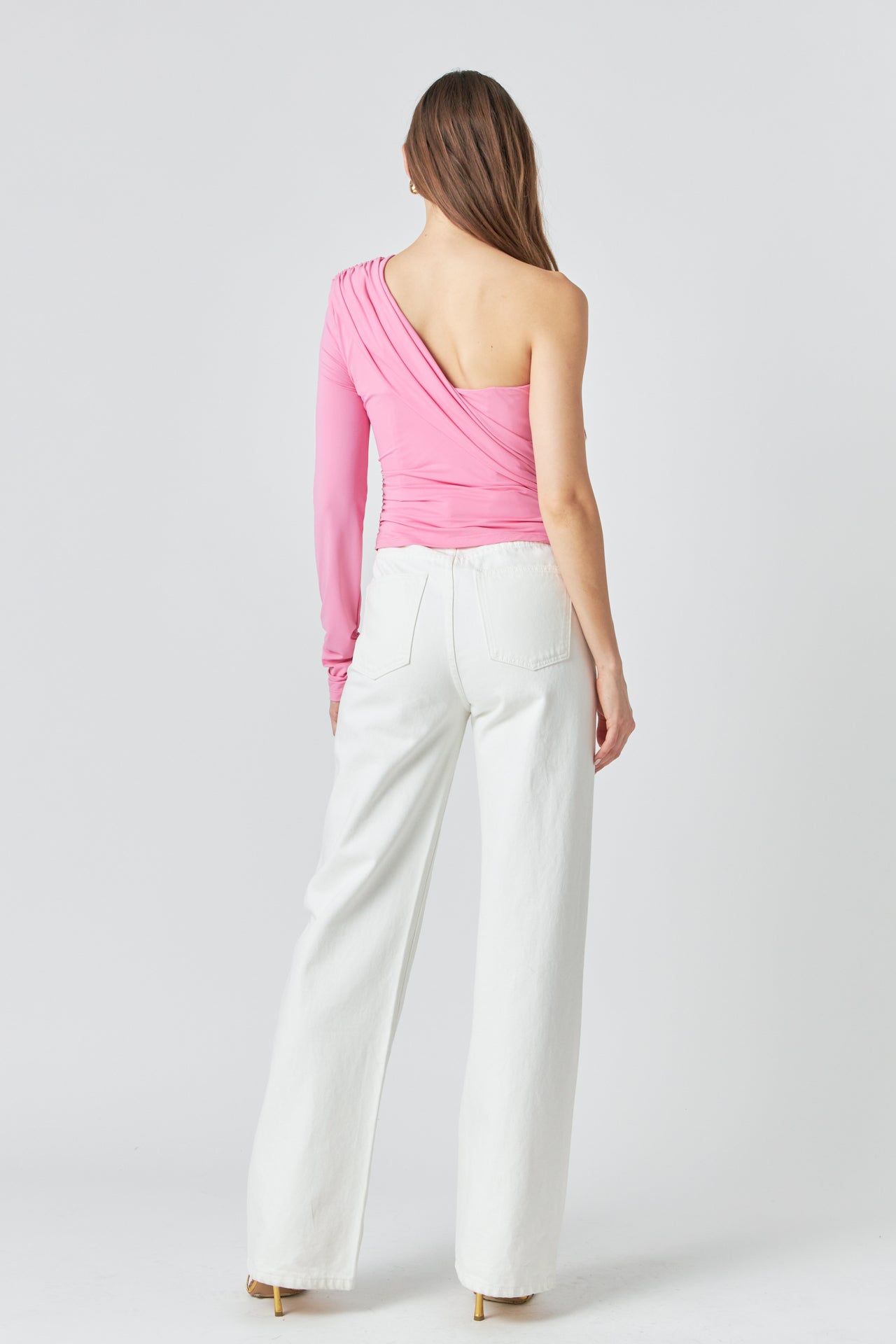 Endless Rose One Shoulder Shirred Knit Top PINK