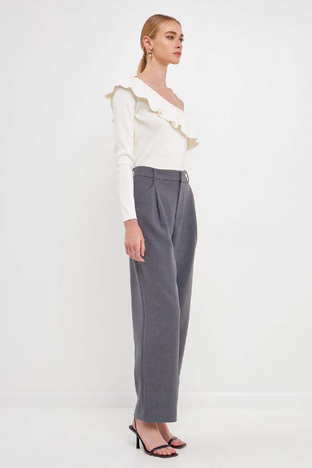 Endless Rose One Shoulder Top With Ruffle WHITE