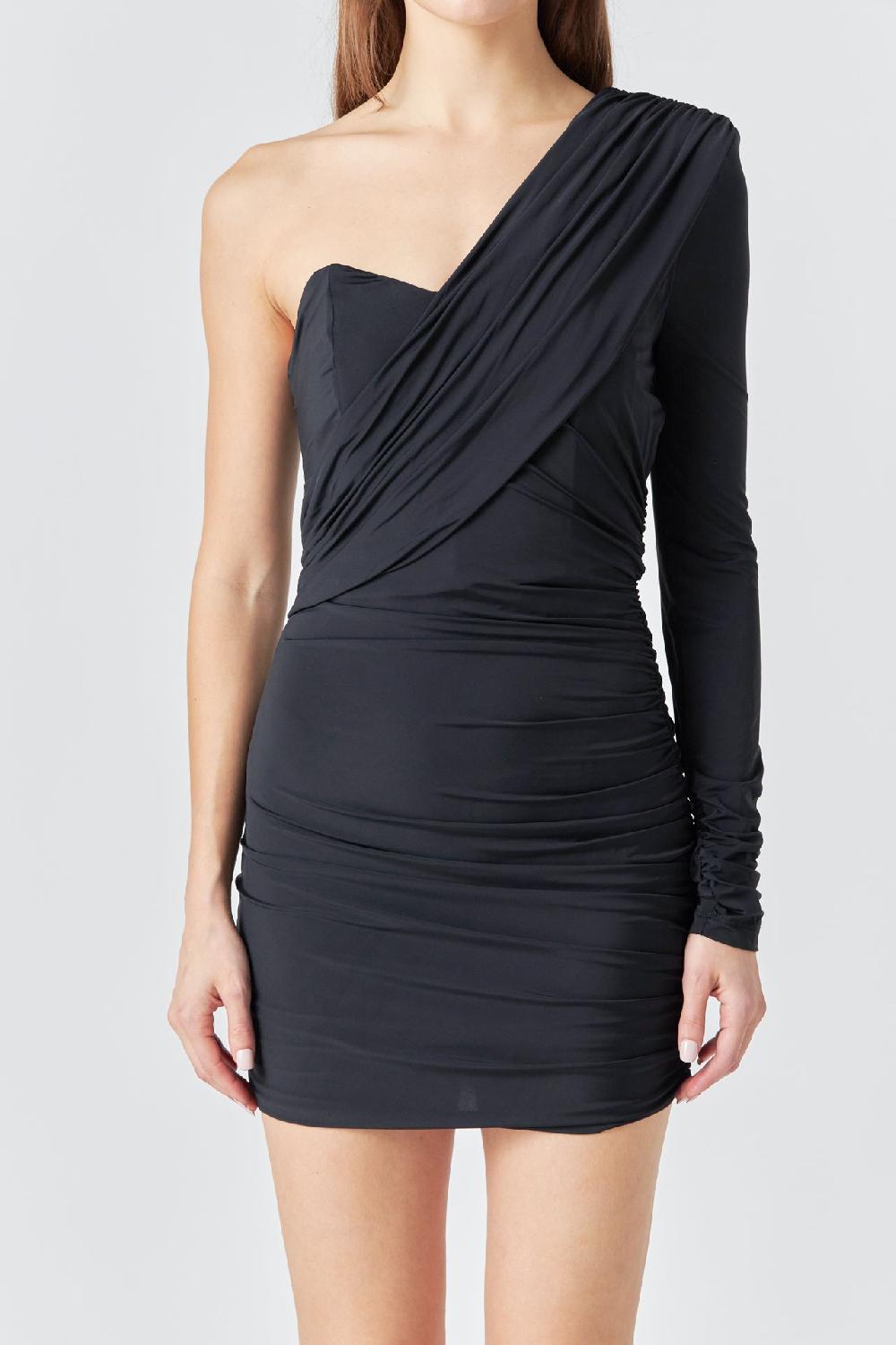 Endless Rose One-Sleeve Mini Dress BLACK