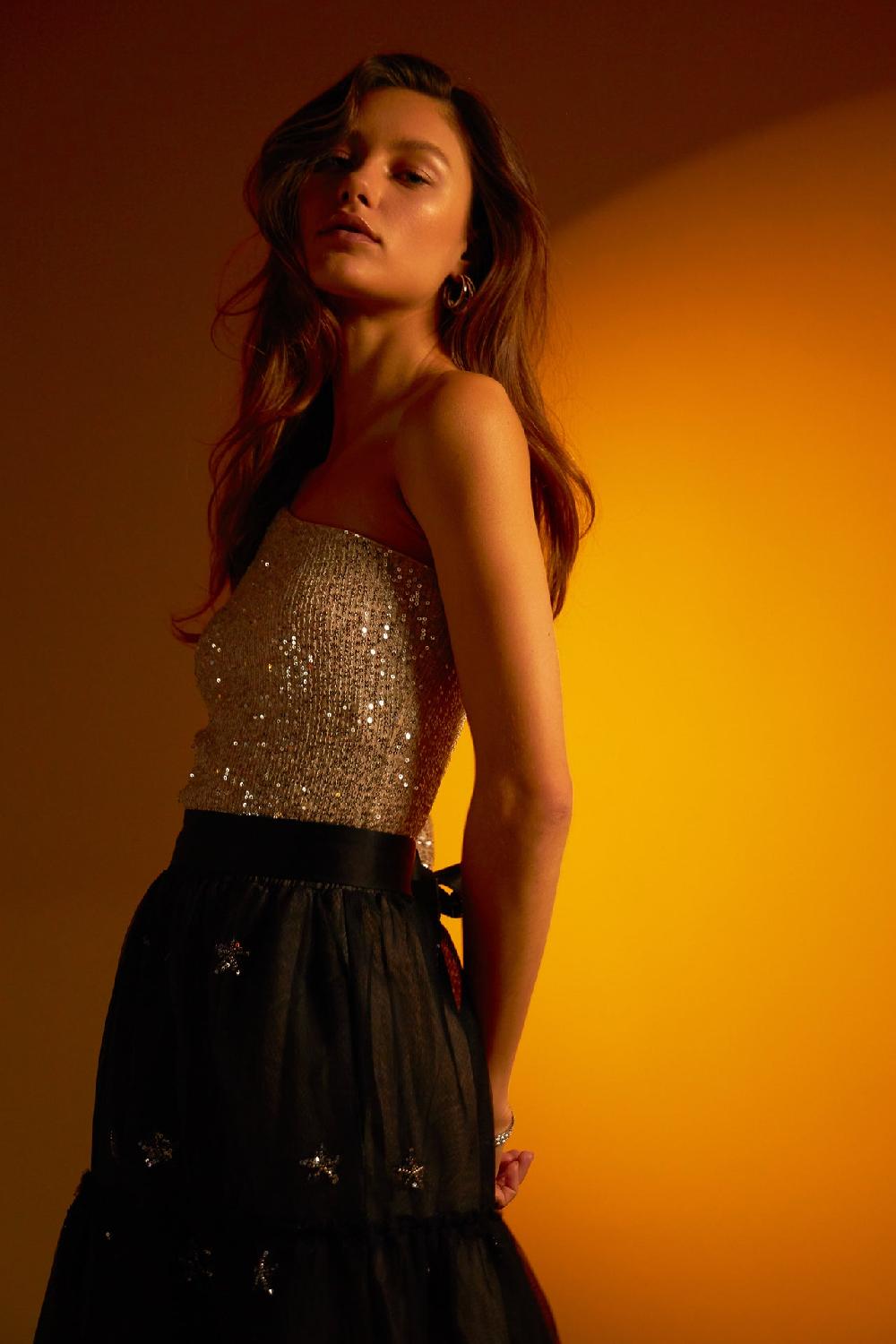 Endless Rose One Sleeve Sequin Crop Top IVORY