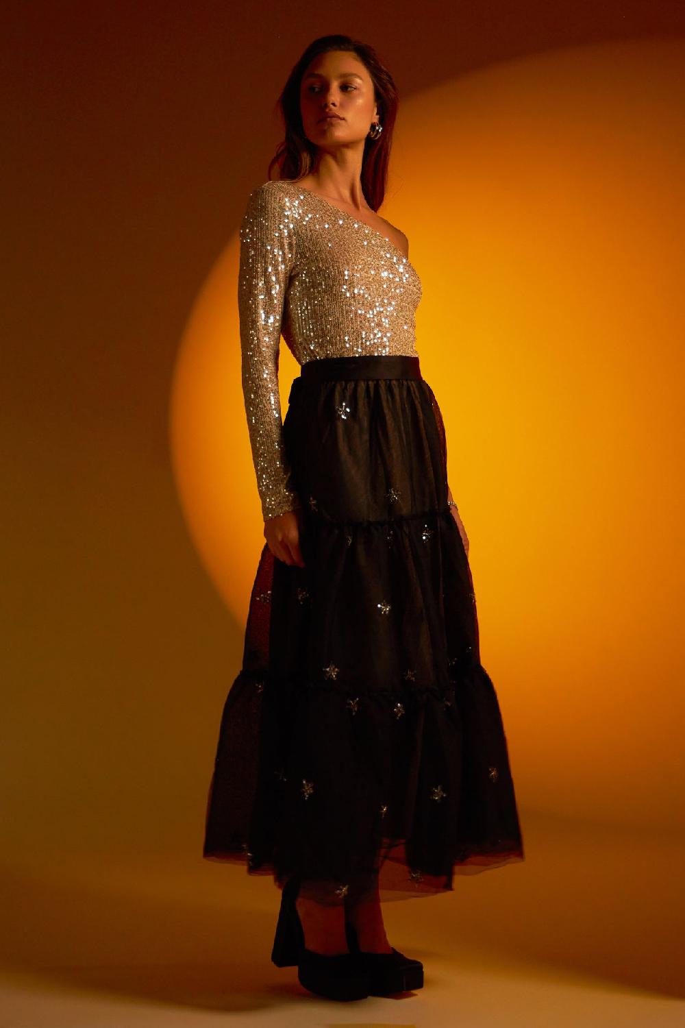 Endless Rose One Sleeve Sequin Crop Top IVORY