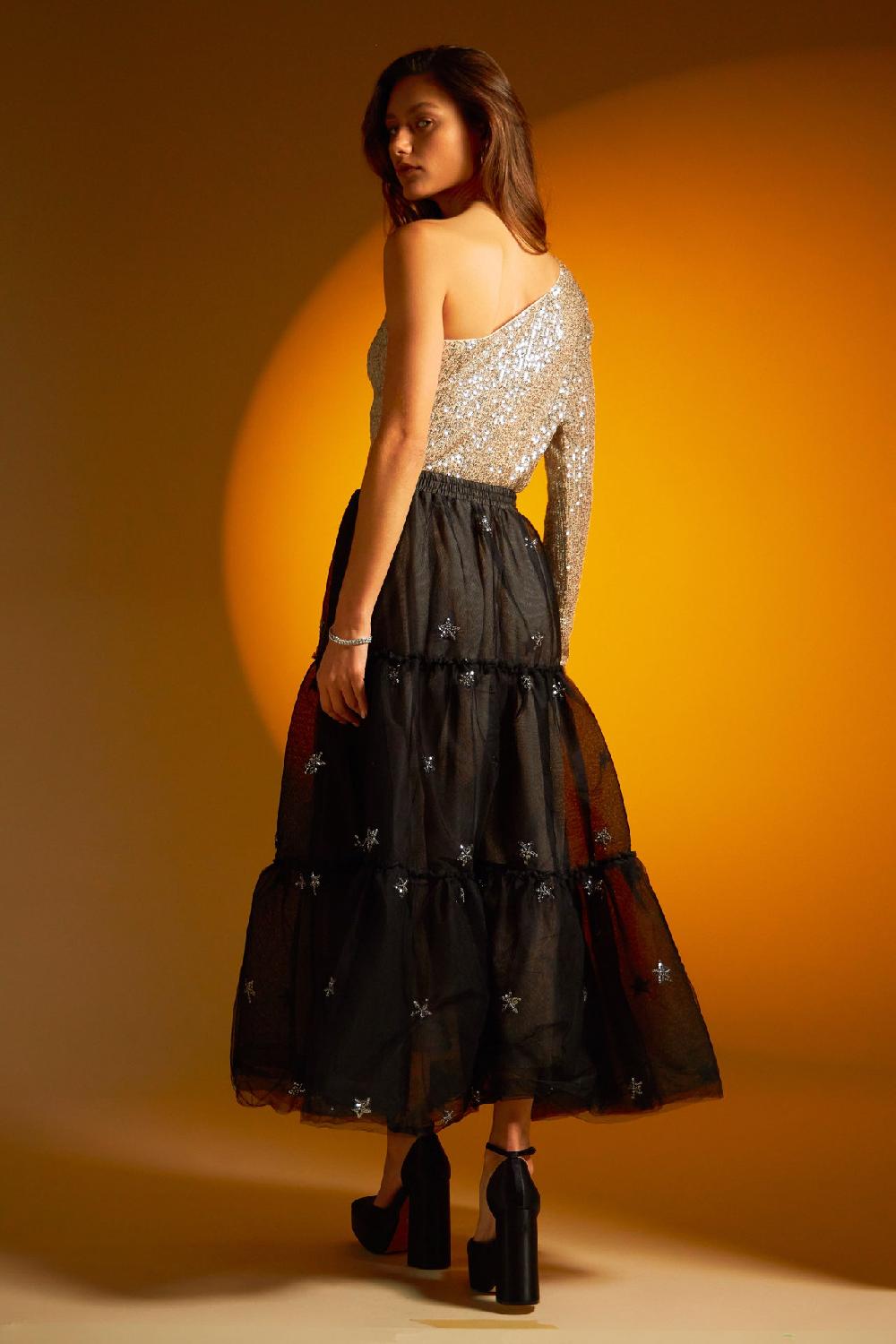 Endless Rose One Sleeve Sequin Crop Top IVORY