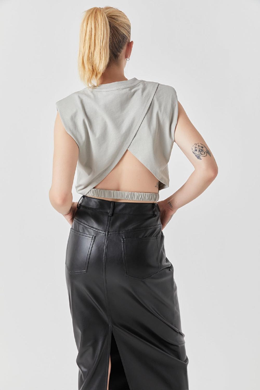 Endless Rose Open Back Cropped Top GREY