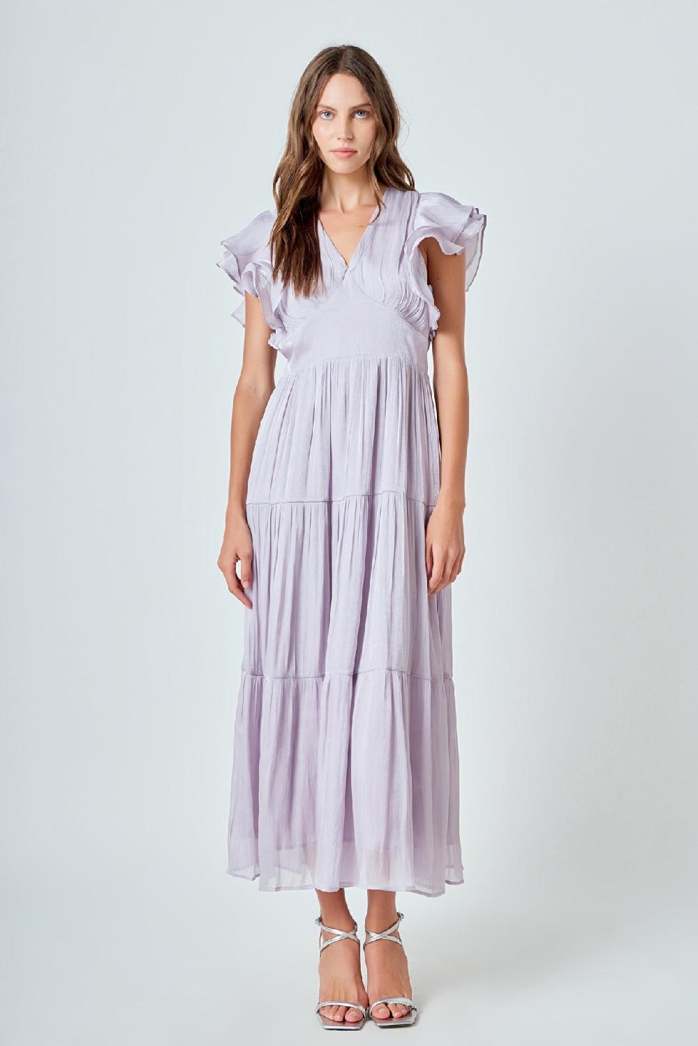 endless rose Open Back Maxi Dress GREY SILVER