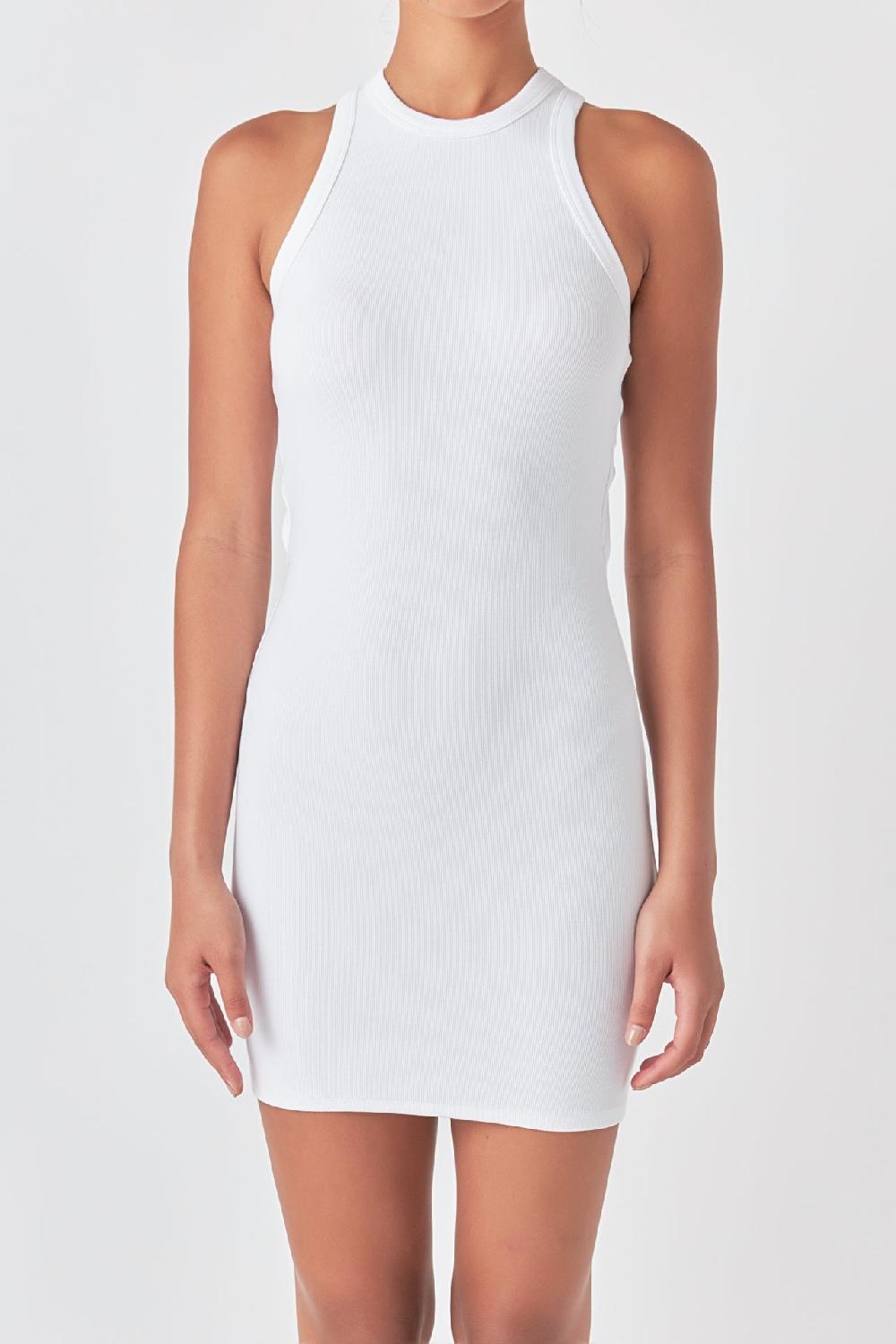 Endless Rose Open Back Mini Rib Dress WHITE