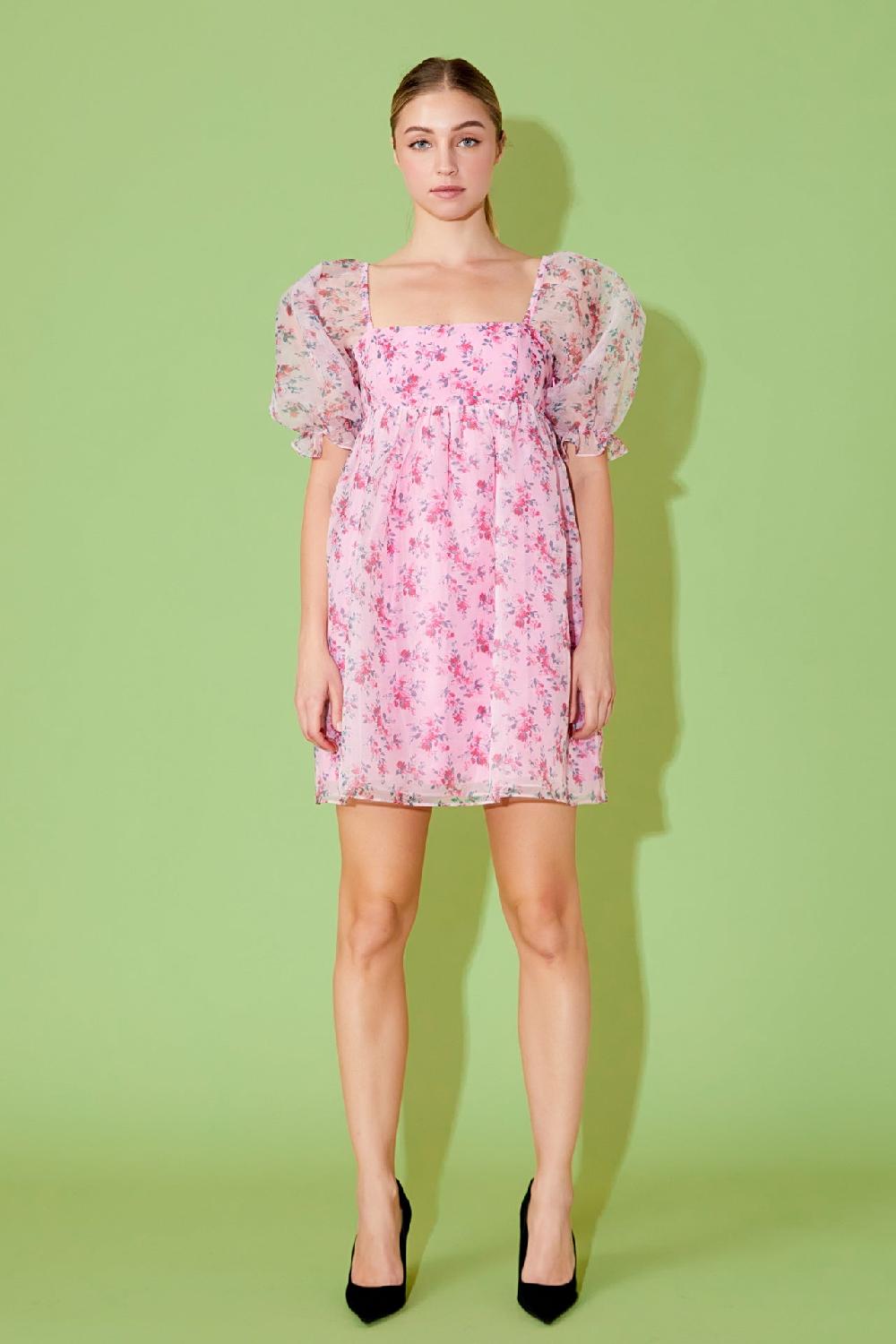 endless rose Organza Baby Doll Dress PINK MULTI