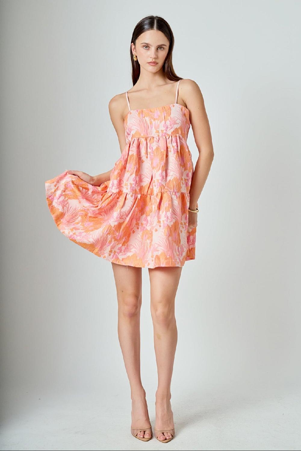 endless rose Organza Floral Mini Dress ORANGE/PINK