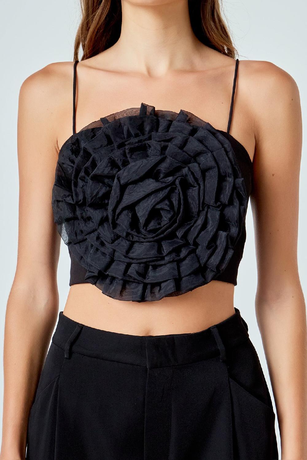 Endless Rose Organza Flower Top BLACK