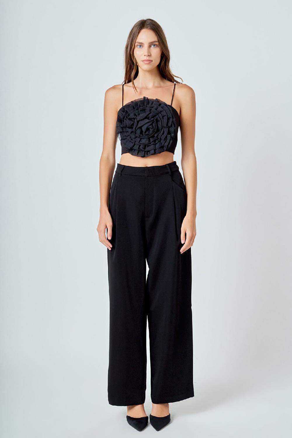 endless rose Organza Flower Top BLACK