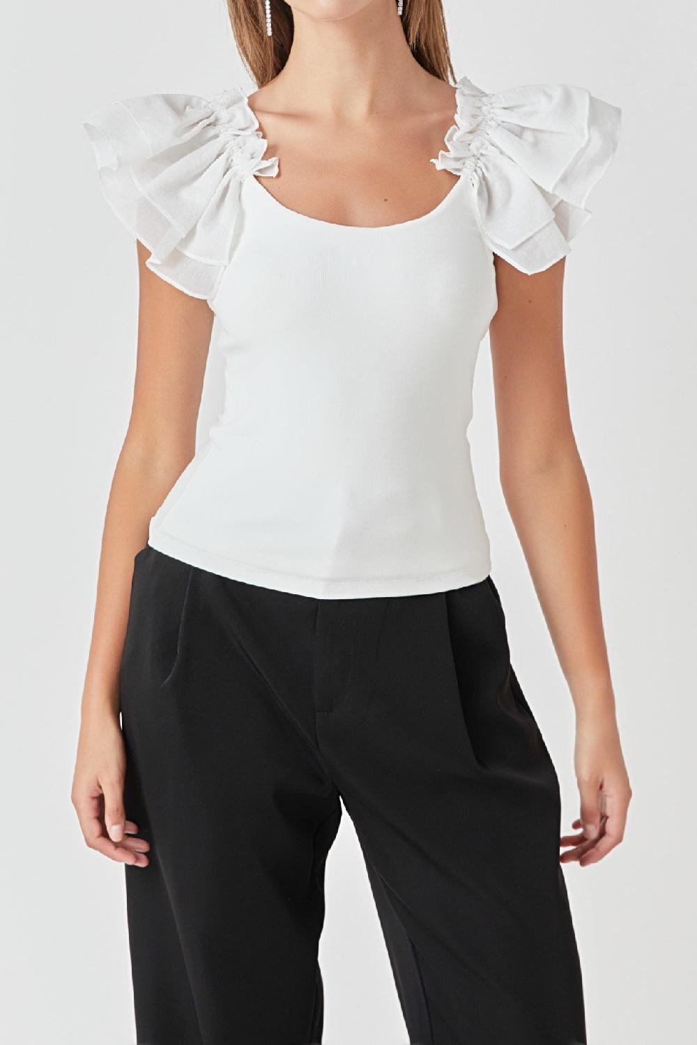 Endless Rose Organza Ruffle With Knit Top WHITE