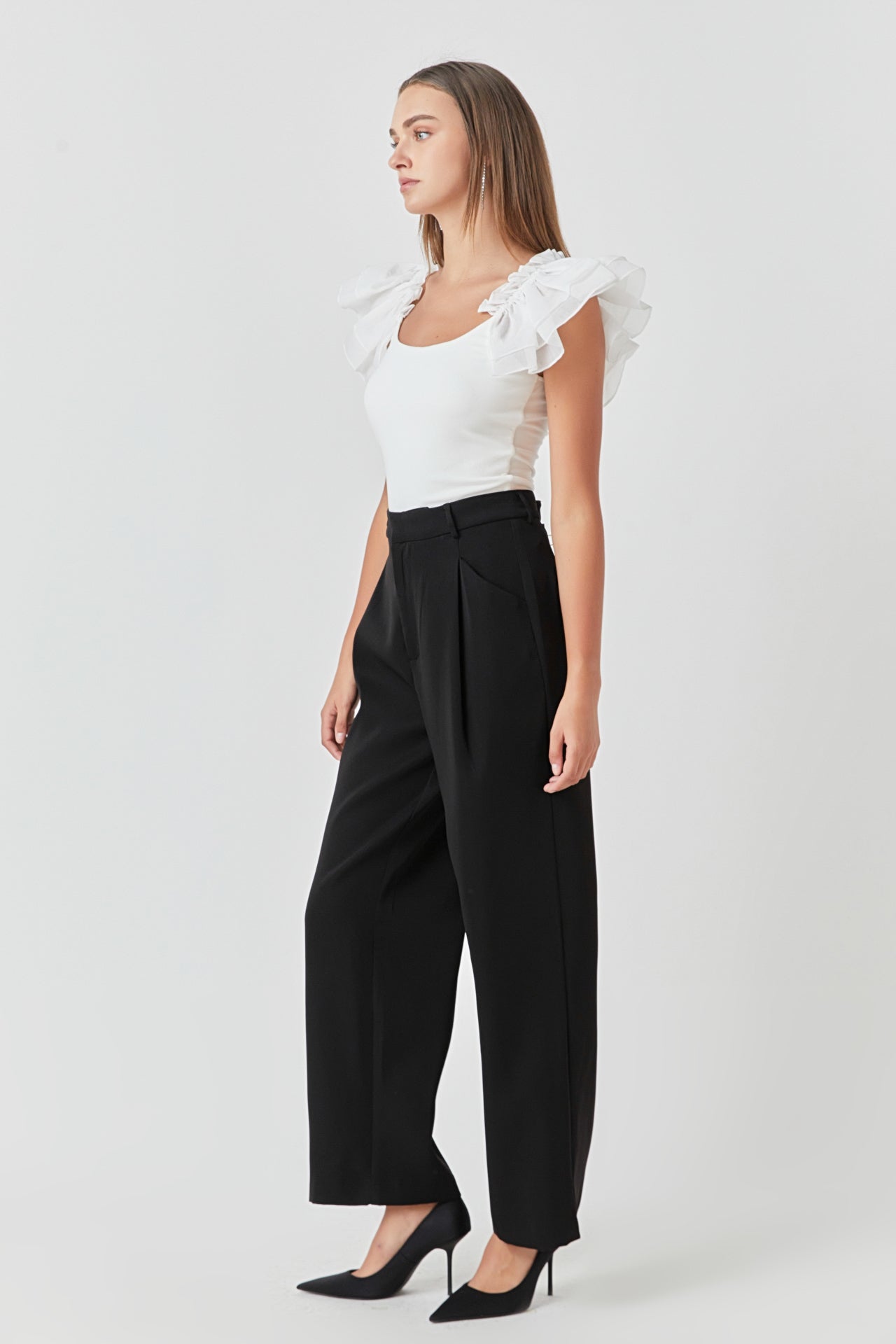 Endless Rose Organza Ruffle With Knit Top WHITE