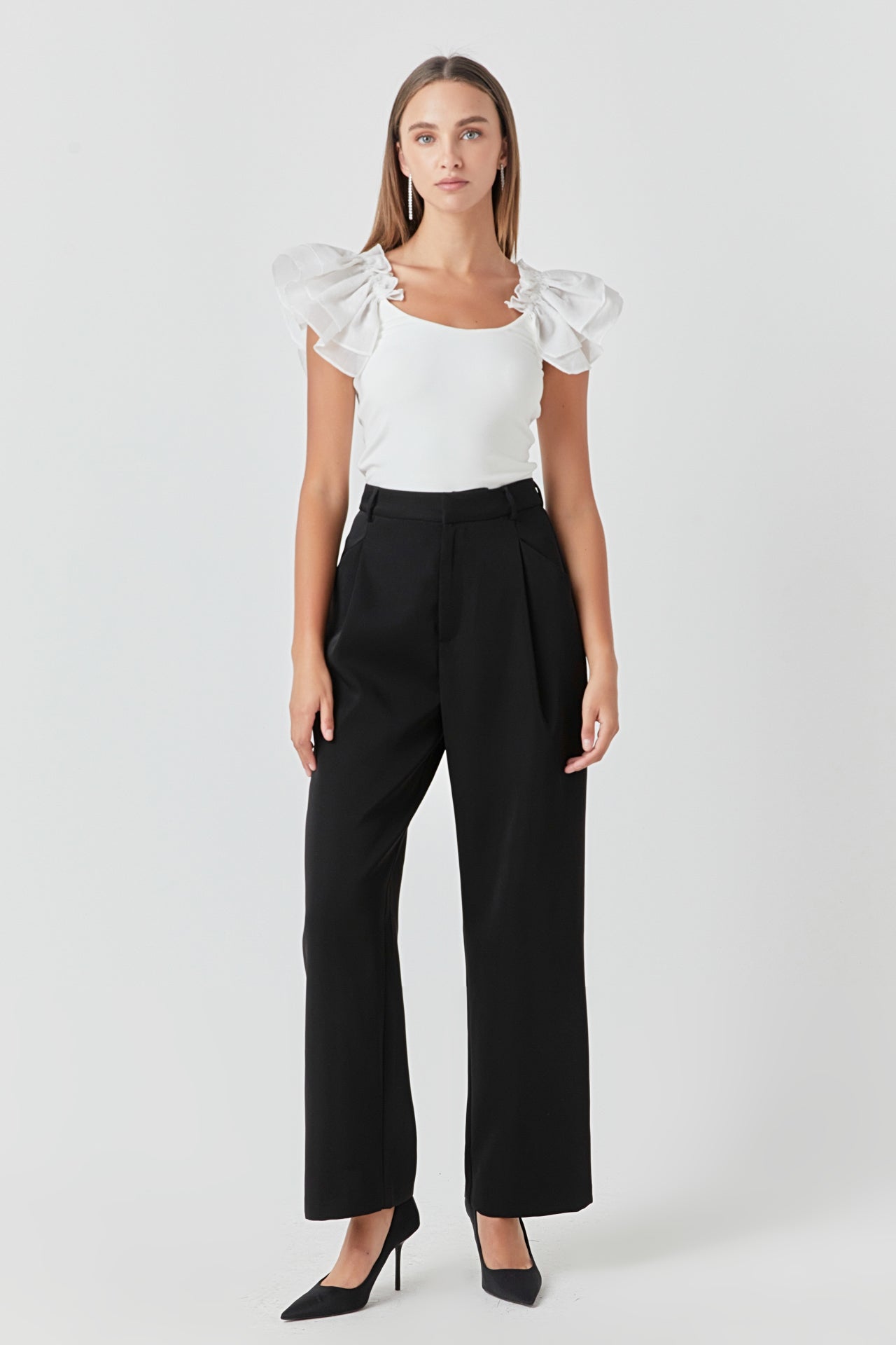 endless rose Organza Ruffle with Knit Top WHITE