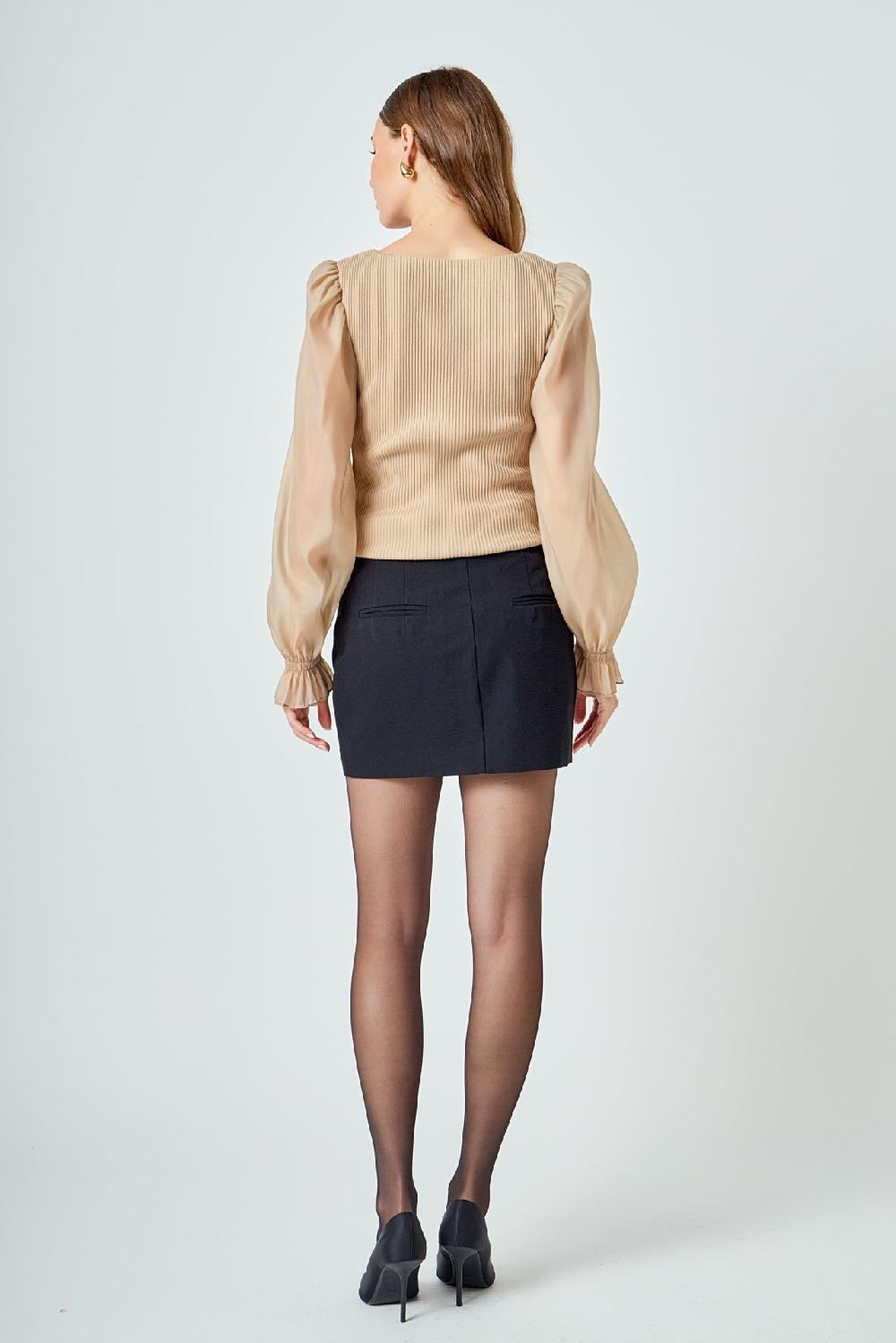 Endless Rose Organza Sleeve Knit Top TAUPE