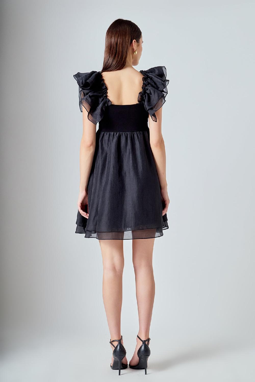 Endless Rose Organza Sleeve Mini Dress BLACK