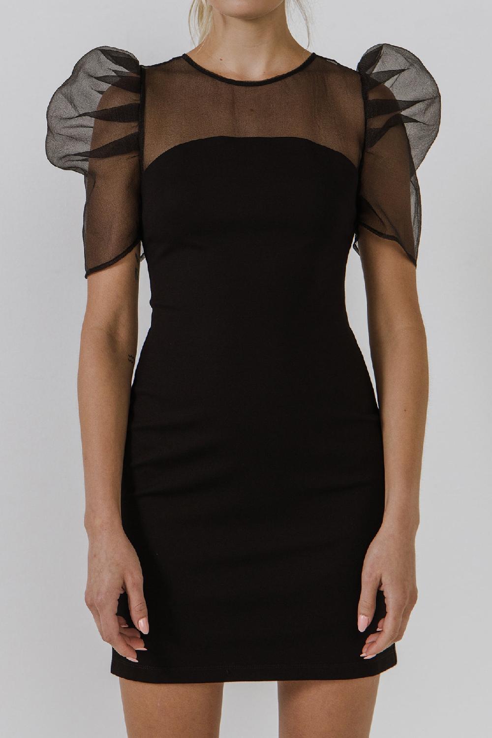 Endless Rose Organza With Knit Mini Dress BLACK