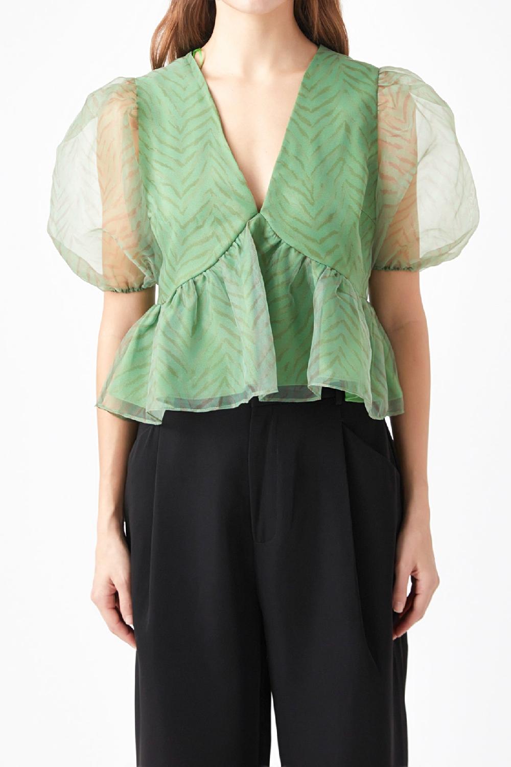 Endless Rose Organza Zebra Top GREEN MULTI
