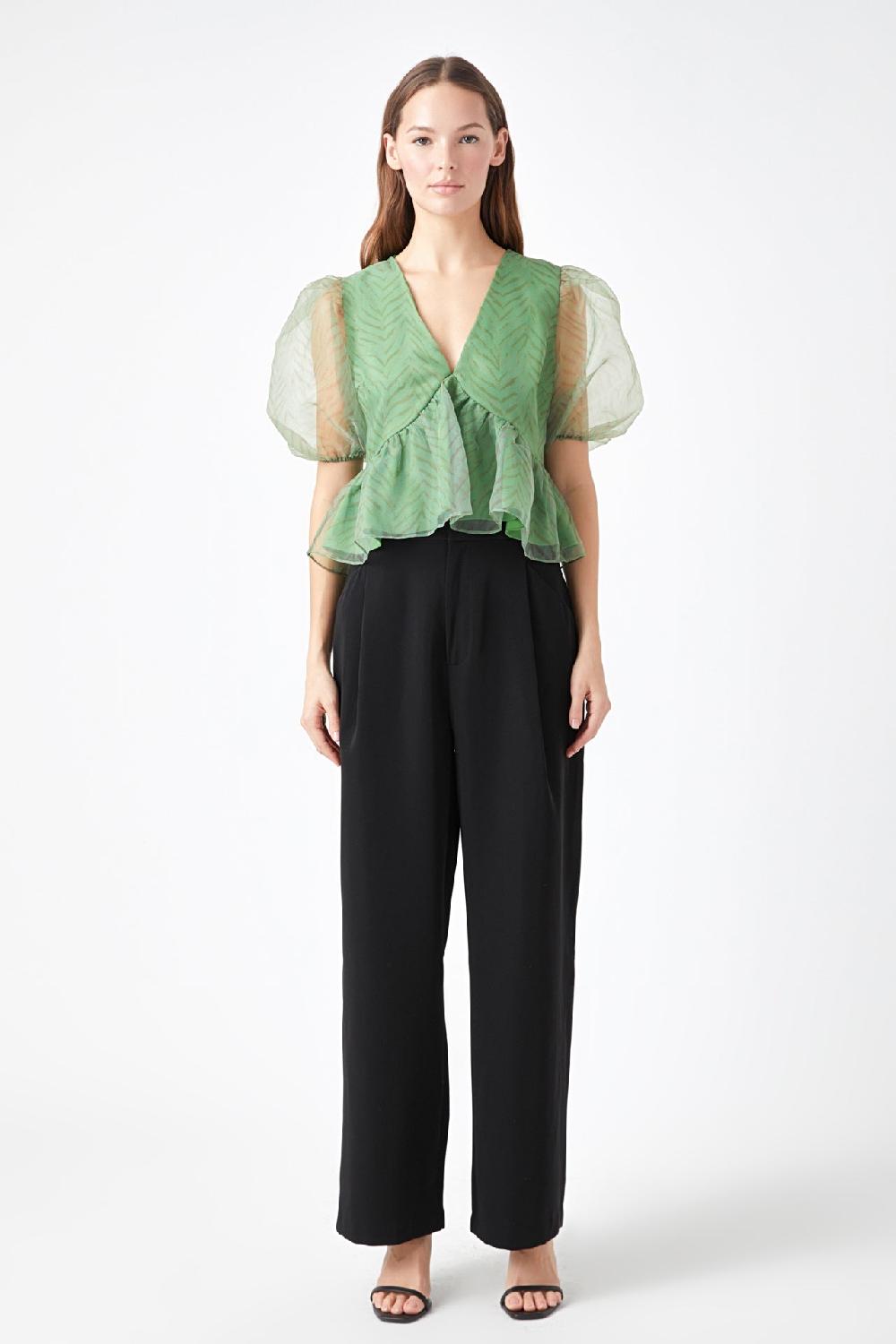 endless rose Organza Zebra Top GREEN MULTI