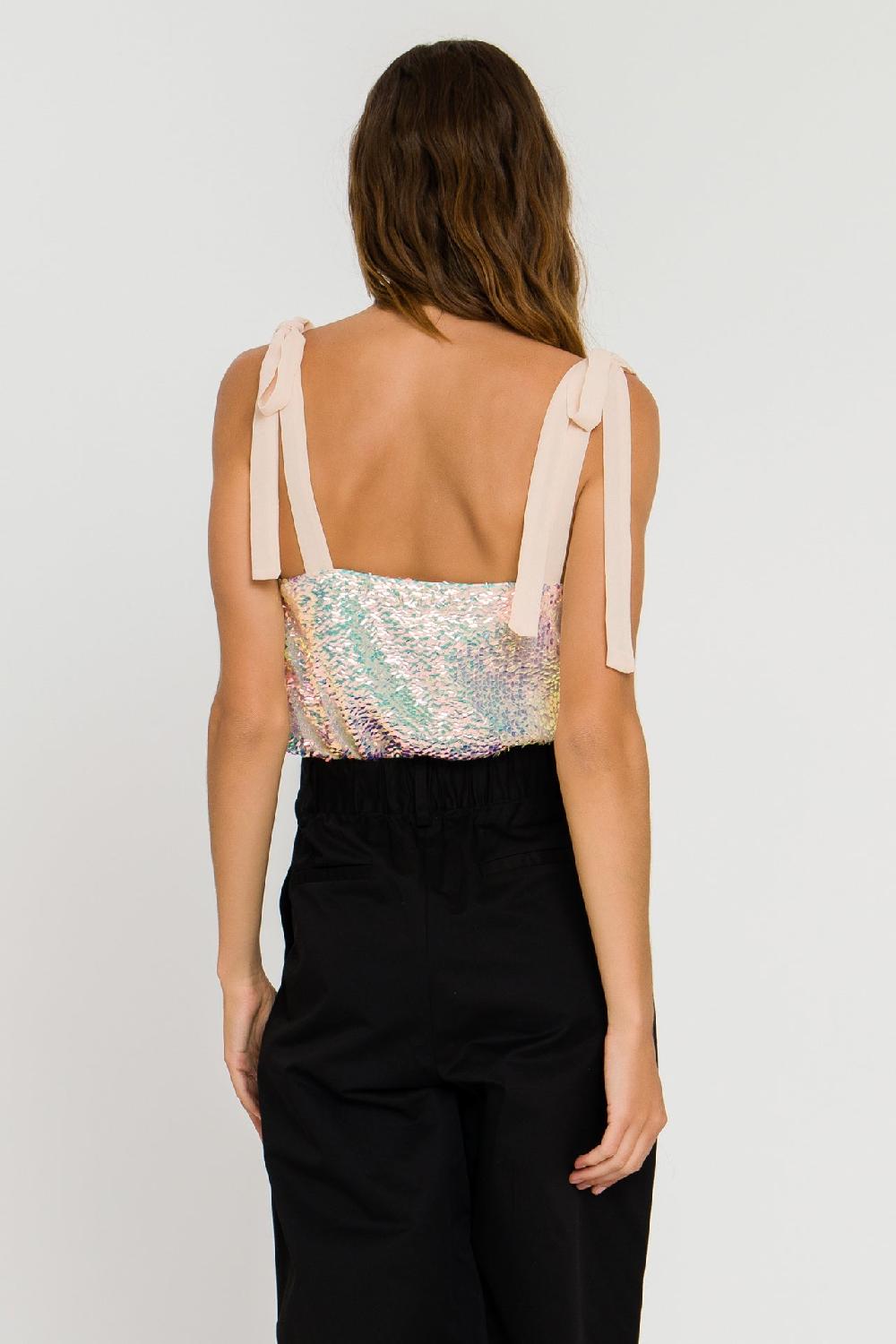 Endless Rose Orora Sequins Ribbon Tied Top PINK