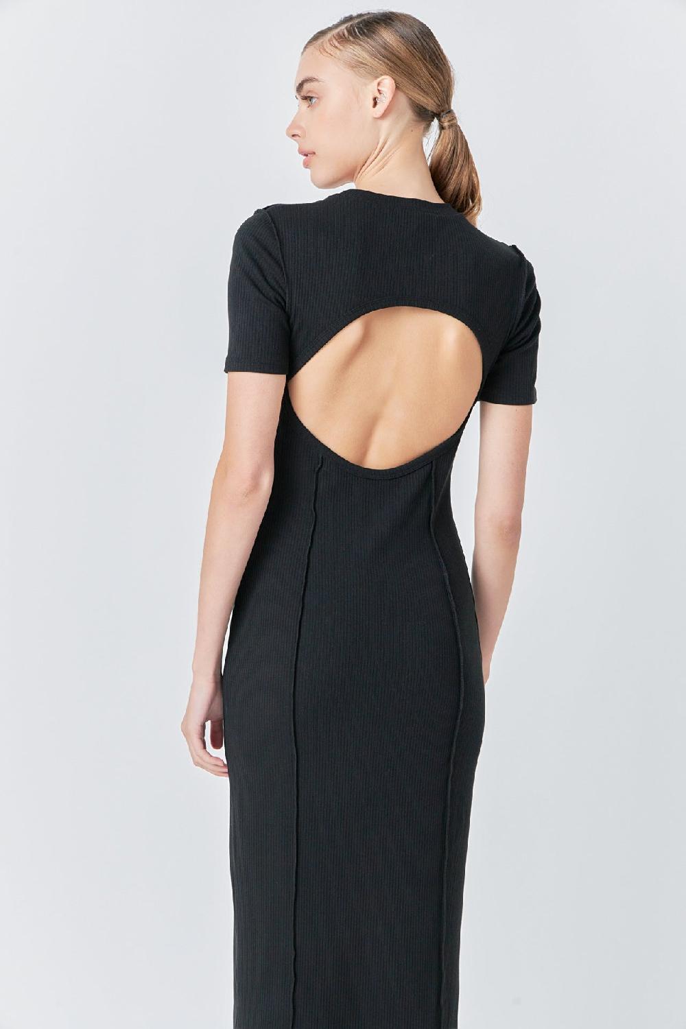 Endless Rose Overlock Piping Knit Maxi Dress BLACK